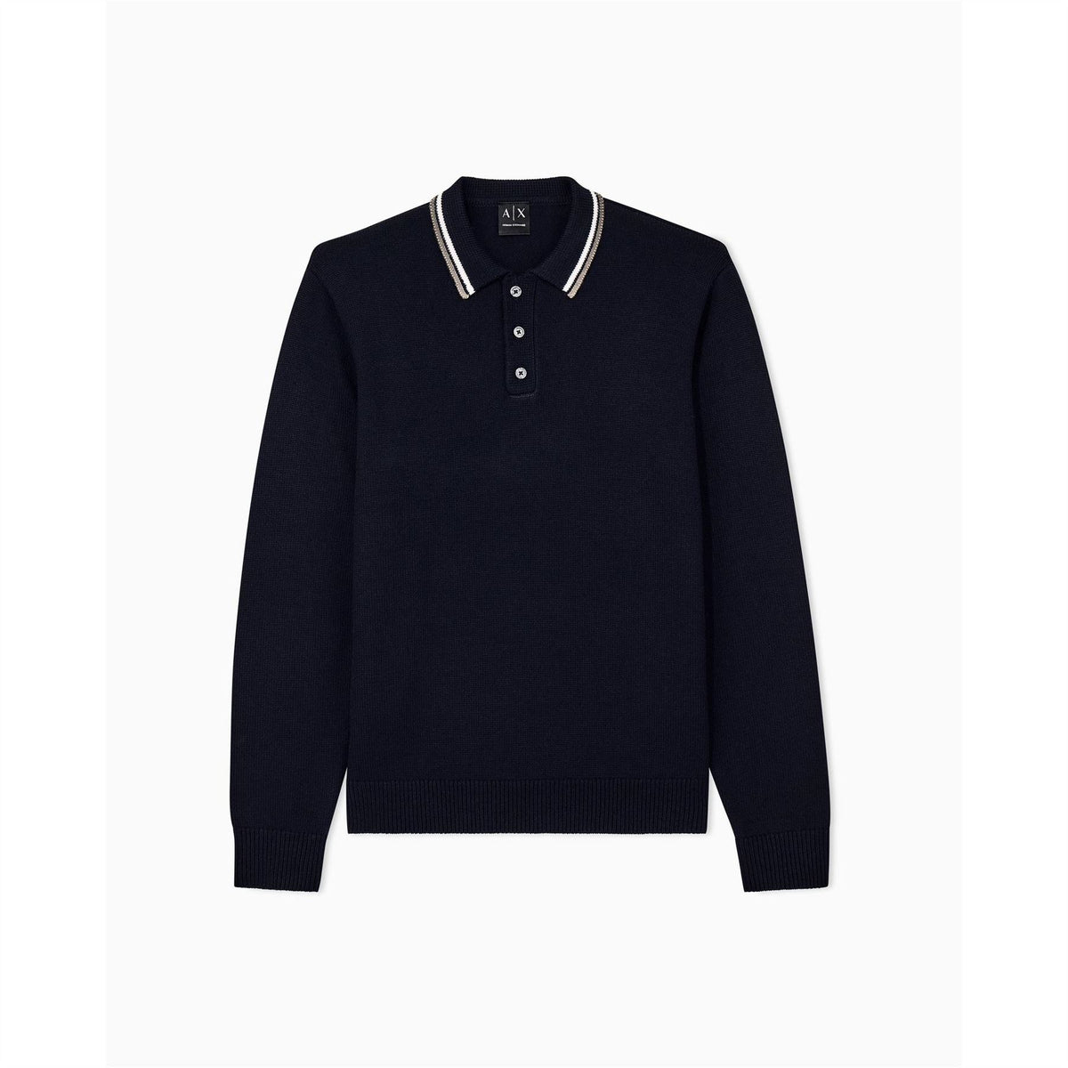 Armani Exchange Fine Knit Long Sleeve Tipped Collar Polo
