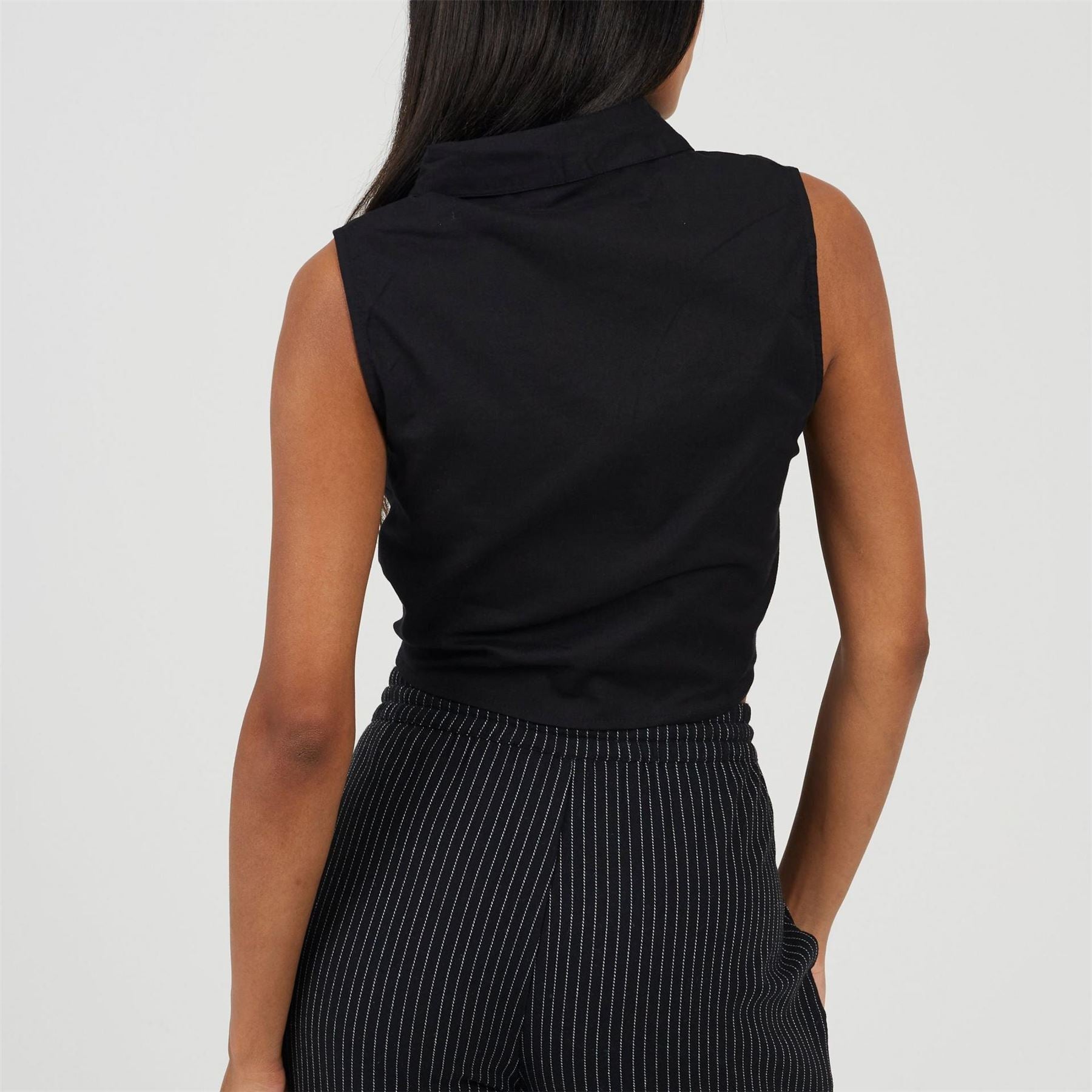 Brave Soul Womens Sleeveless Collared Top With Tie Detail