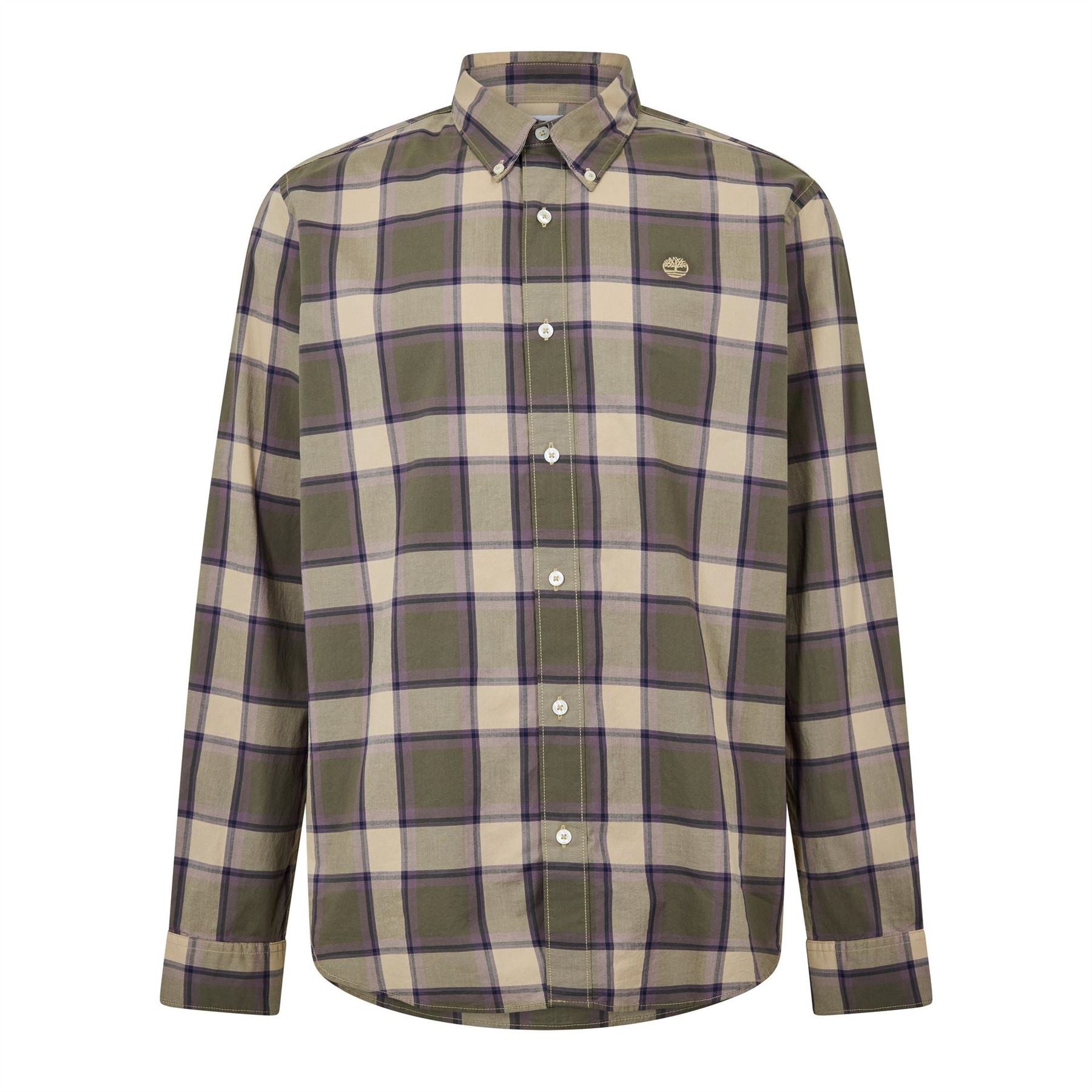 Timberland Check Poplin Button Down Collar Long Sleeve Shirt