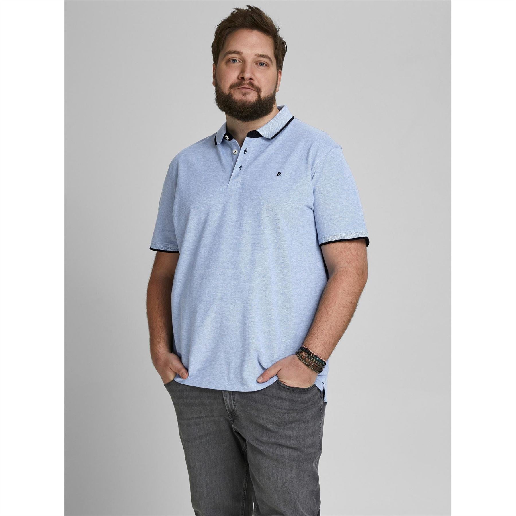 Jack and Jones Mens Paulos Tipped Pique Short Sleeve Polo Shirt Plus Size