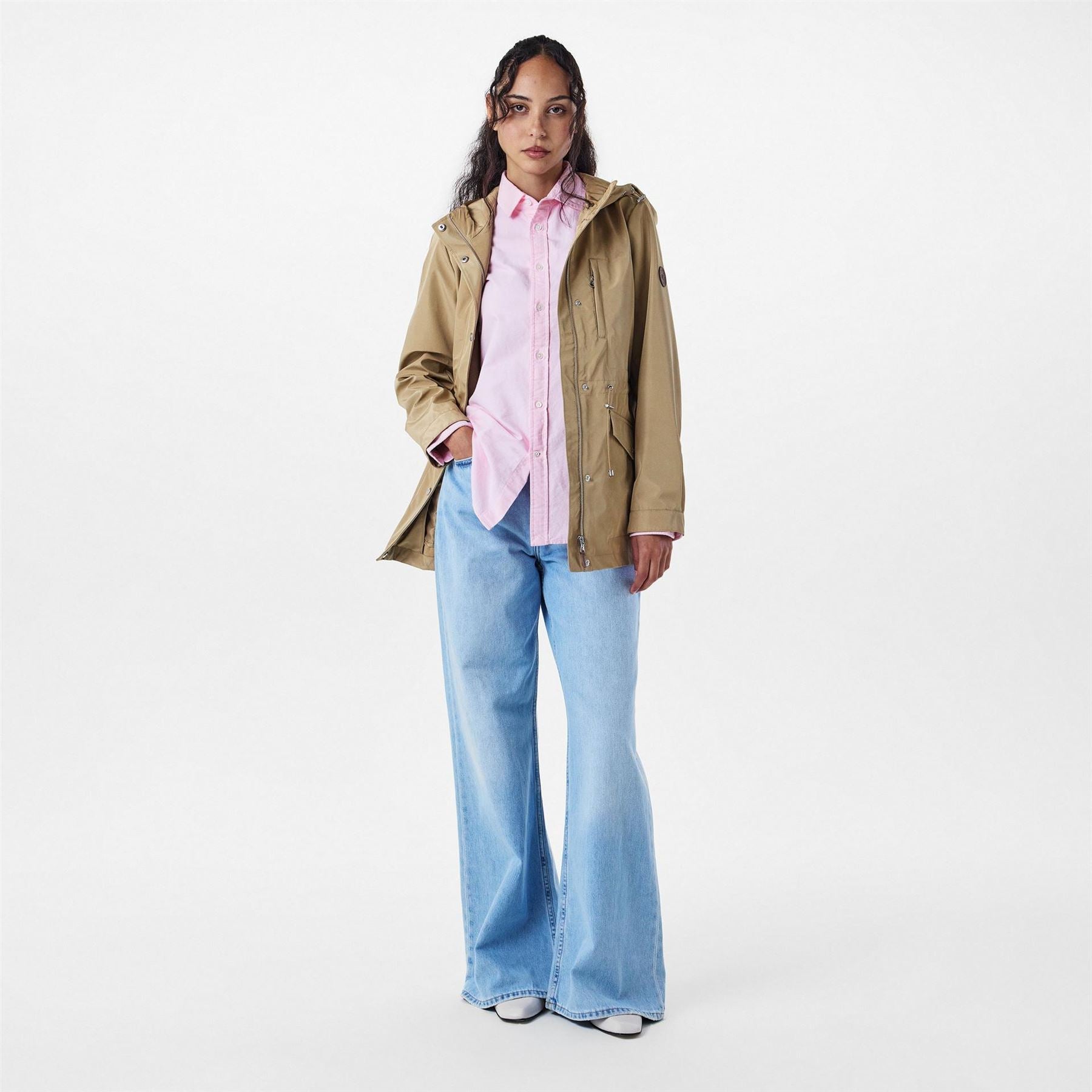 Lauren by Ralph Lauren Solid Patterned Hooded Drawstring Snap Button Rain Jacket