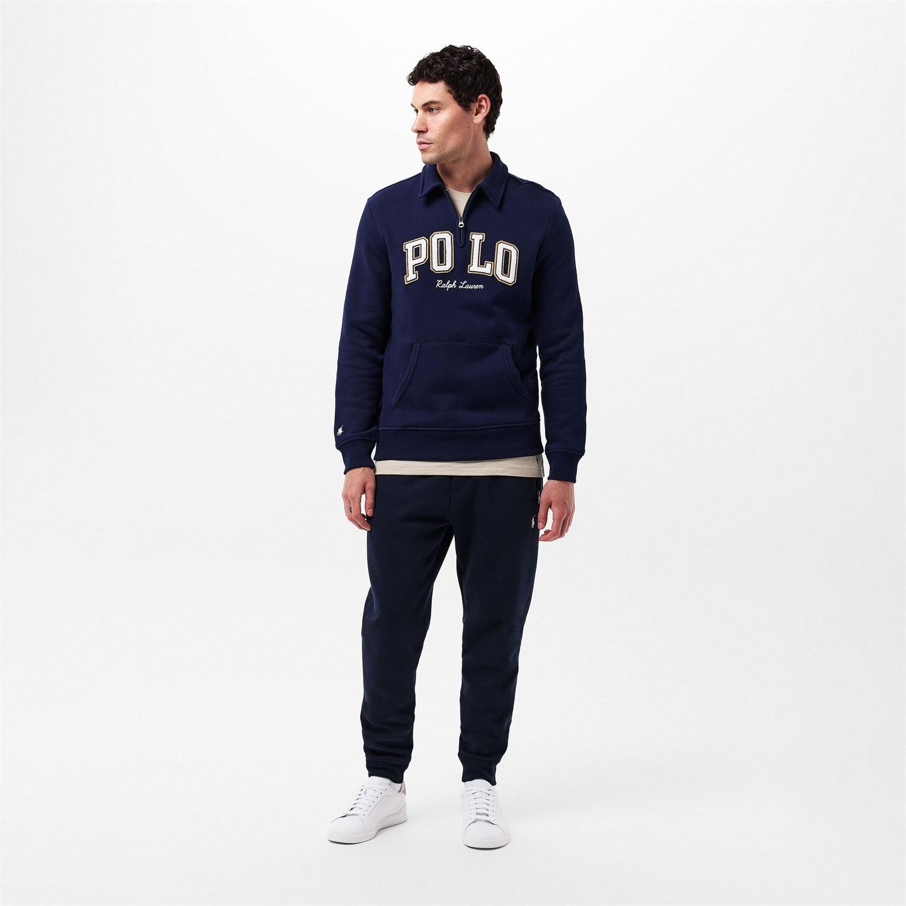 Polo Ralph Lauren Solid Patterned Quarter Zipper Ribbed Cuff Sweat Jacket