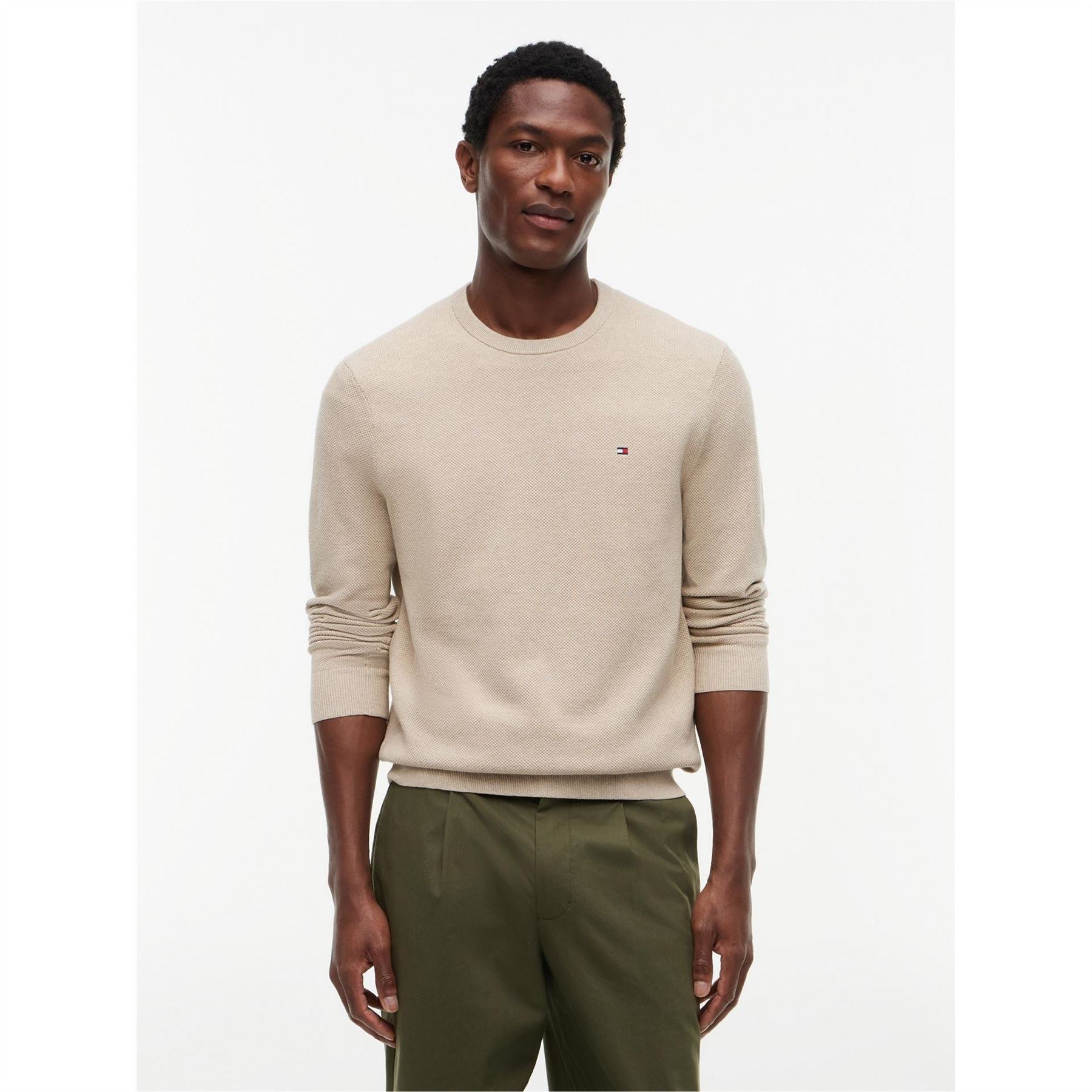 Tommy Hilfiger Crew Neck Ribbed Collar Long Sleeve Sweater