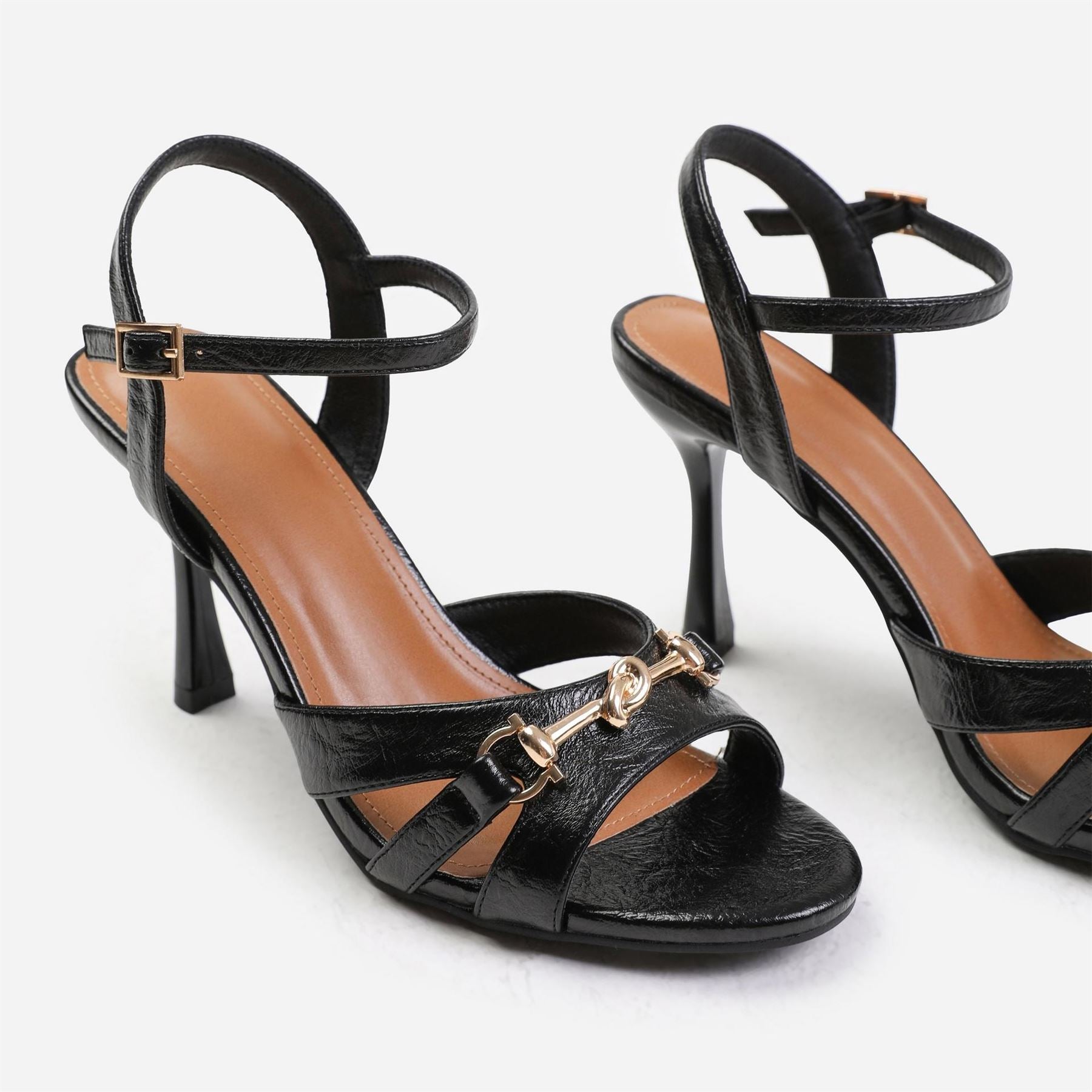 Wheres That From Faux Leather Crinkle High Heels With Gold Detail