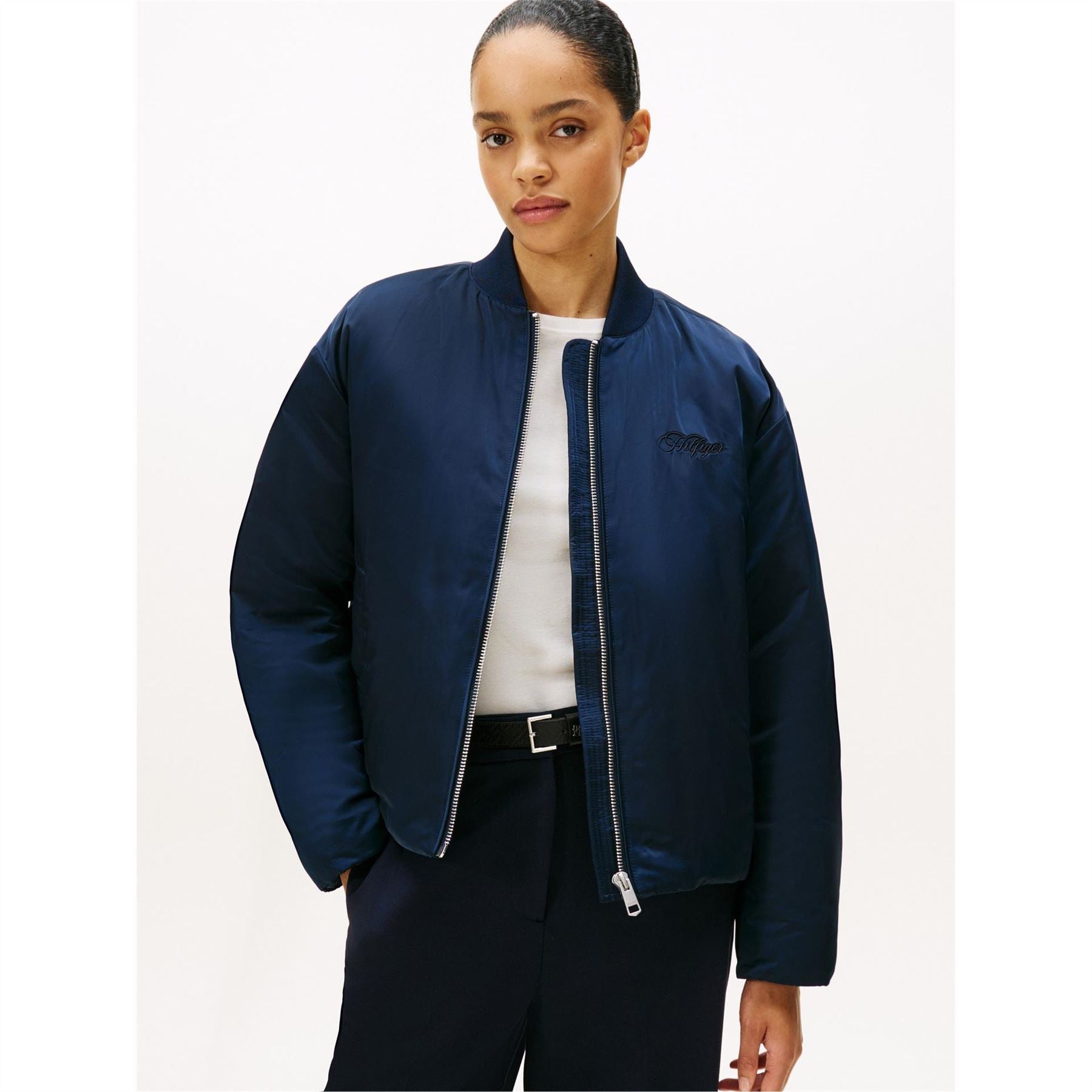 Tommy Hilfiger Ribbed Trim Zip Through Bomber Jacket
