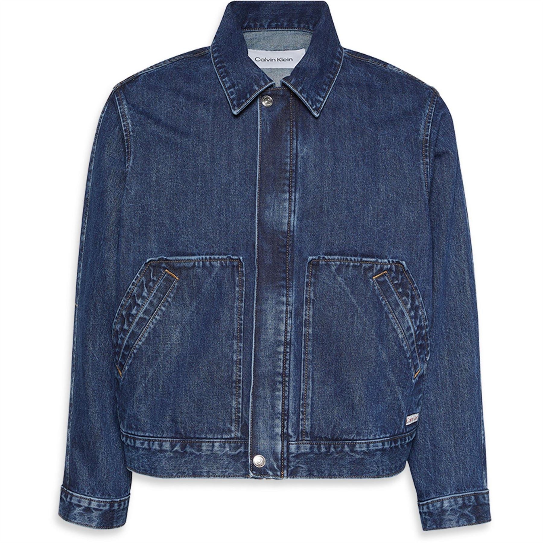 Calvin Klein Jeans Solid Patterned Snap Button Front Pocket Denim Jacket