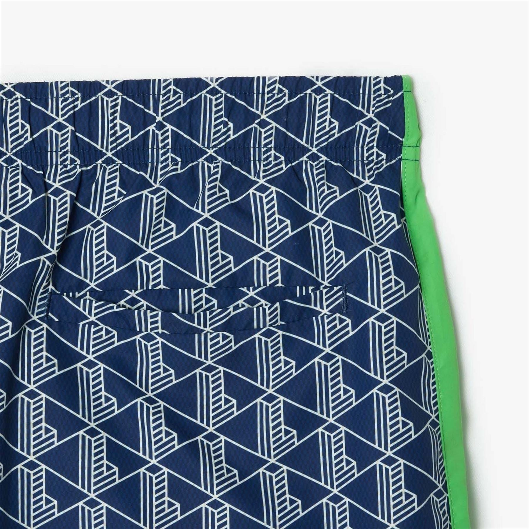 Lacoste Mid Length Monogram Print Swim Trunks