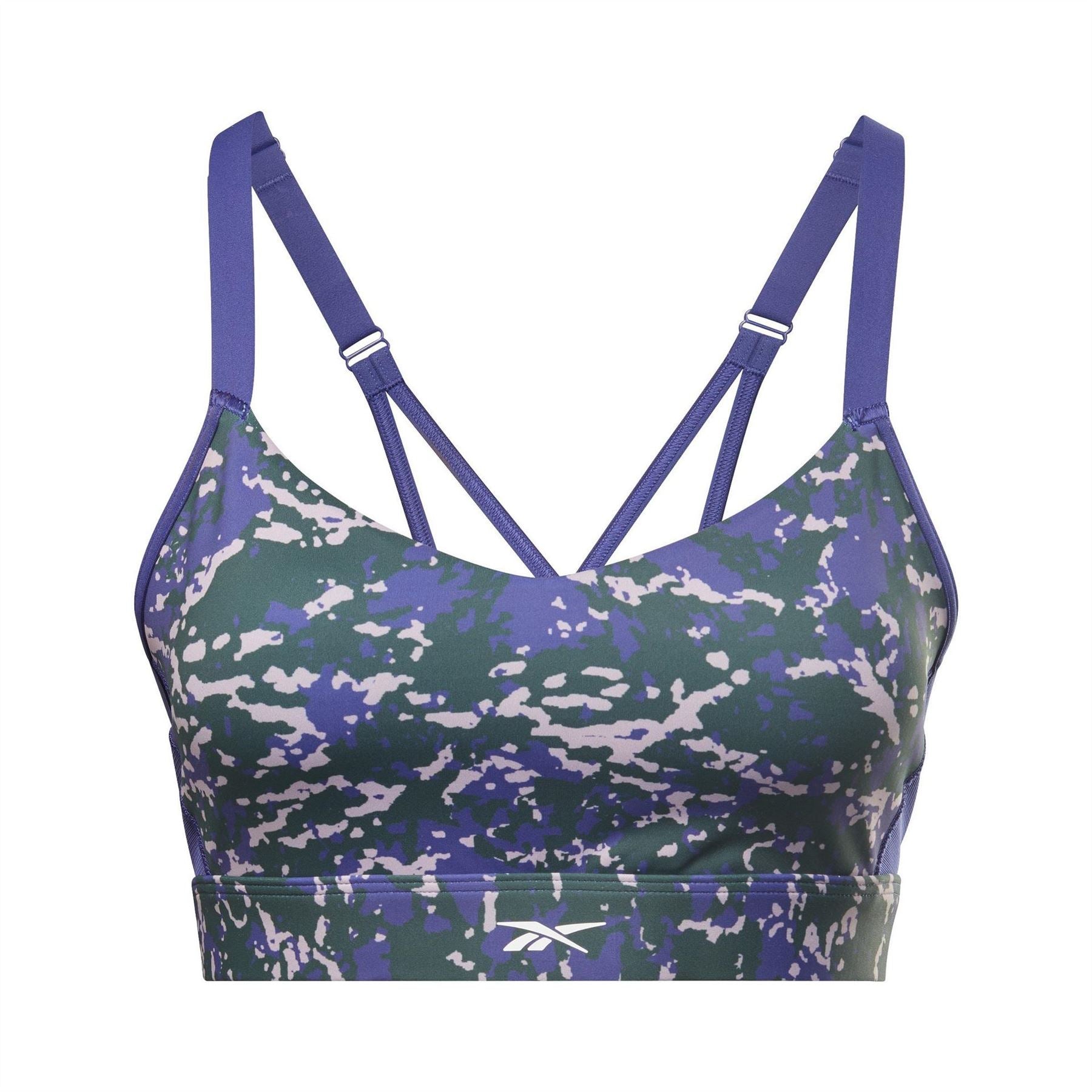 Reebok Womens Lux Speckle Modern Safari Strappy Bra Medium Impact Sports