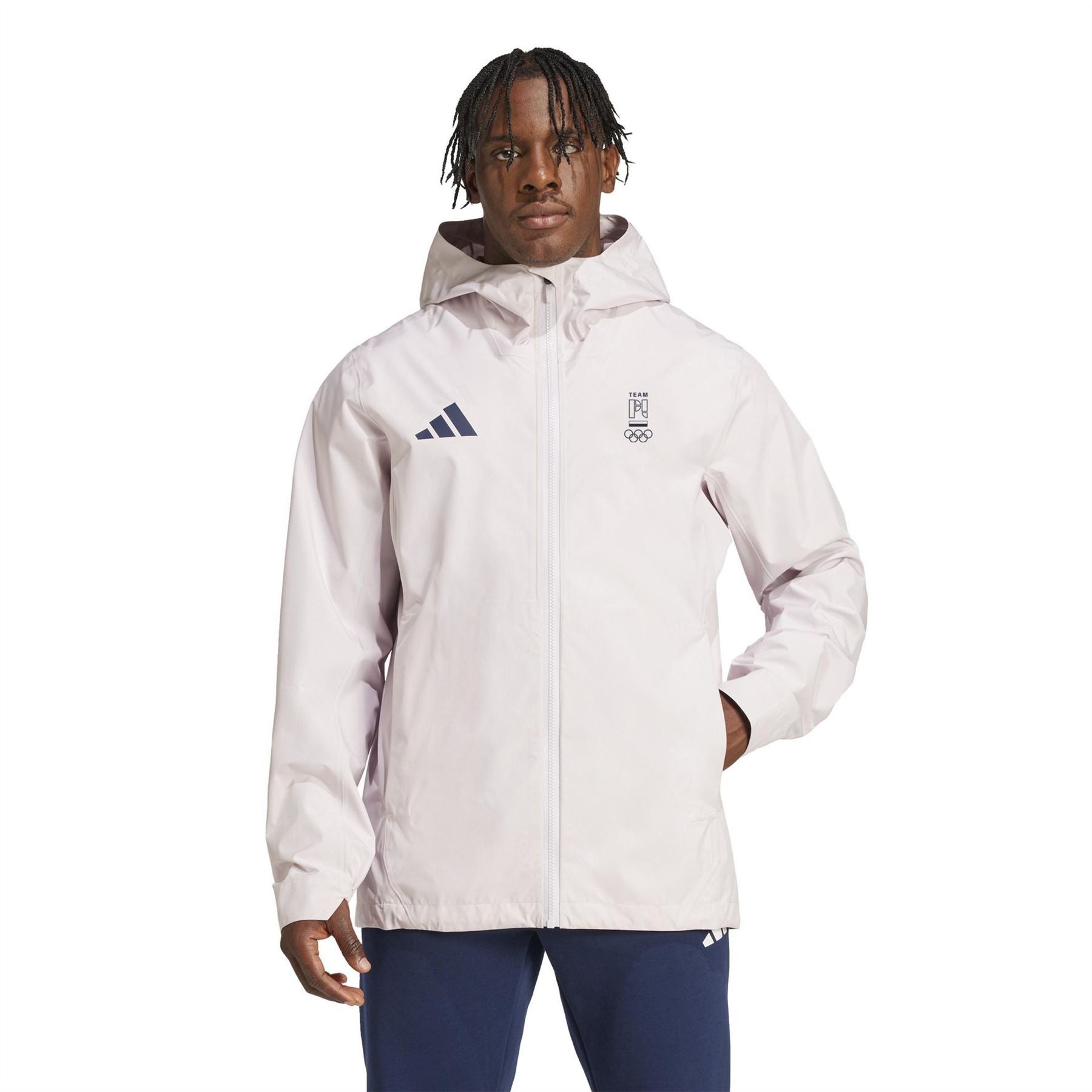 adidas Solid Patterned Hooded Zipped Pocket Running Jacket