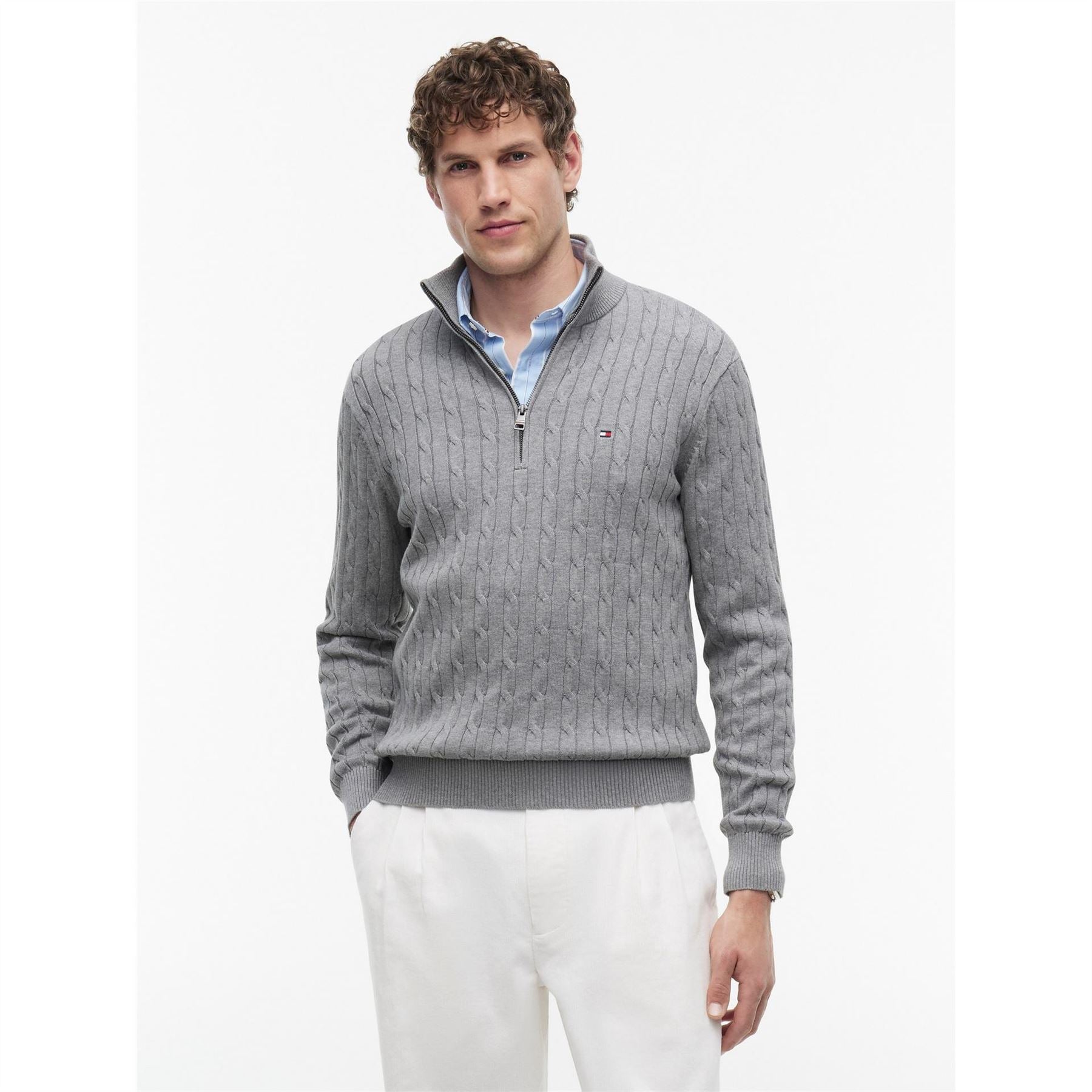 Tommy Hilfiger Hilfiger Classic Cotton Cable Zip Mock