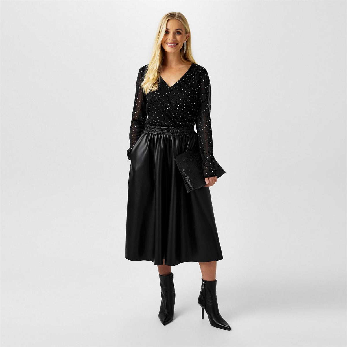 Biba Pu Full Midi Skirt with Elastic Waistband