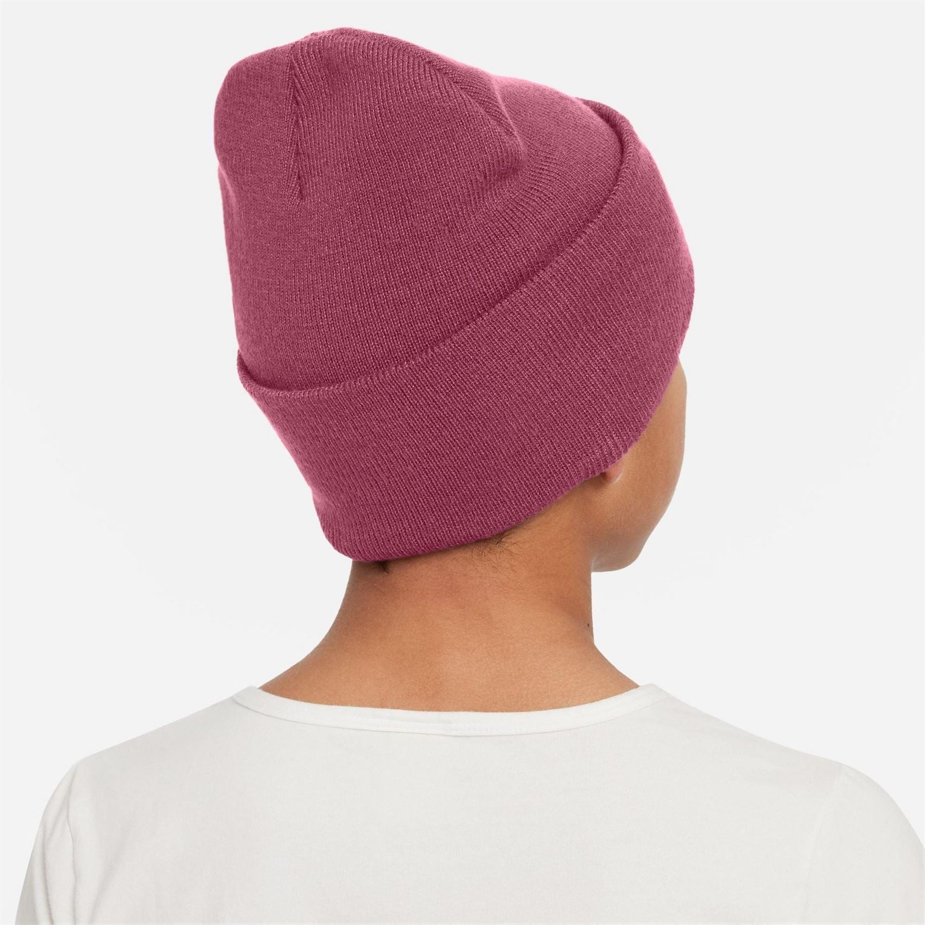 Nike Nsw Junior Wordmark Embroidered Logo Ribbed Cord Effect Fold Up Brim Beanie