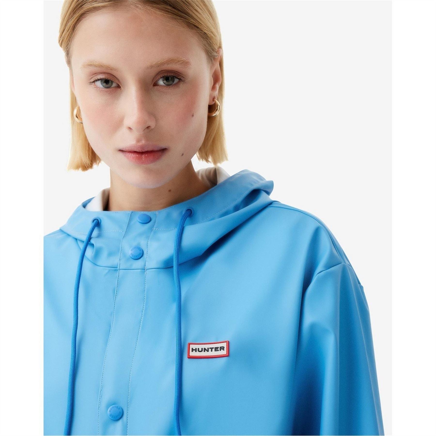 Hunter Solid Patterned Hooded Snap Button Rain Jacket