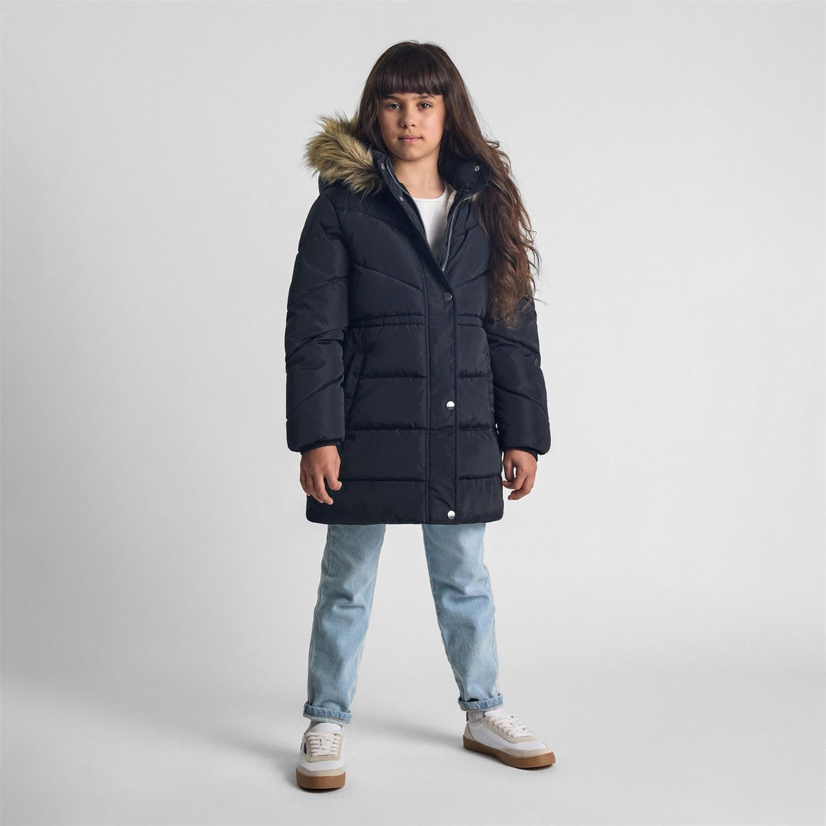 Minoti Winter Coat With Faux Fur Trim Black
