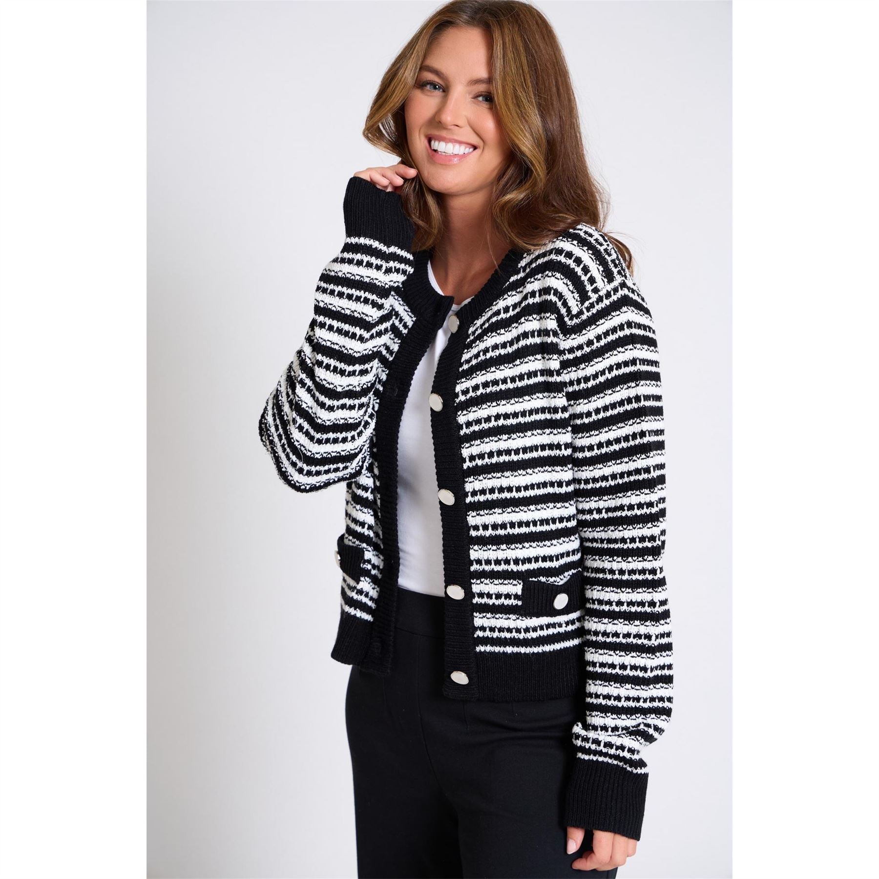 Be You Crew Neck Button Trim Long Sleeve Sweater