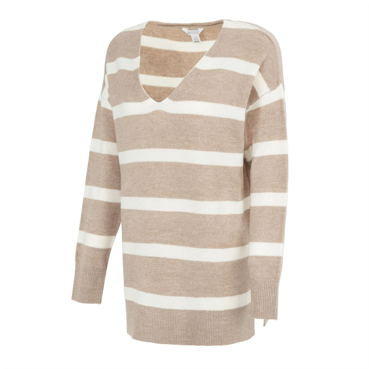 Miso Womens V Neck Loose Stripe Sweater Dress