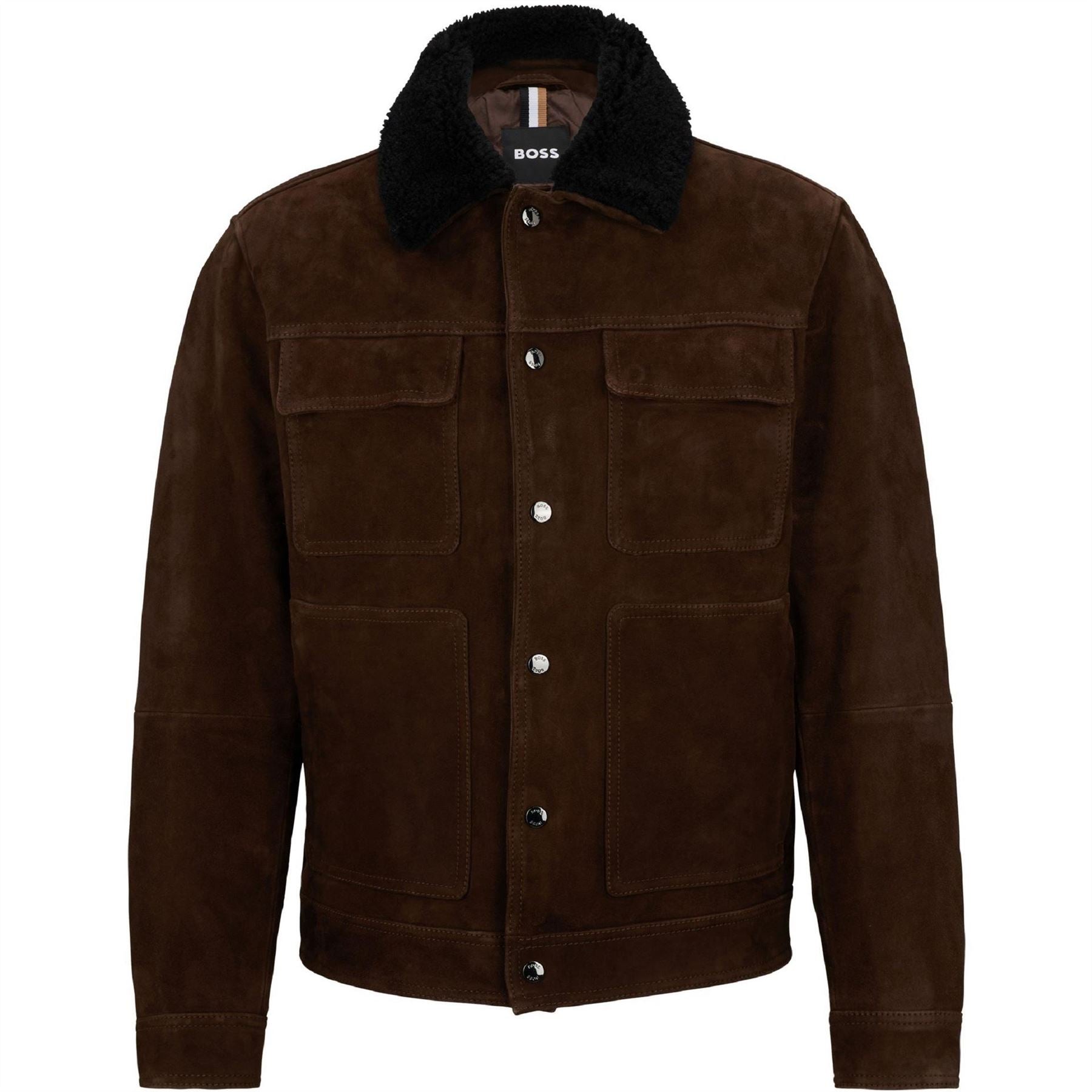 Boss Solid Patterned Sherpa Jacket with  Flap Chest Pocket