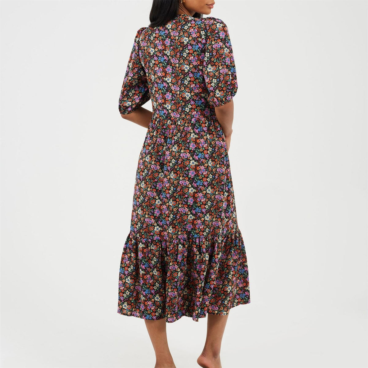Brave Soul V-Neck Three Quarter Sleeve Midi Wrap Dress