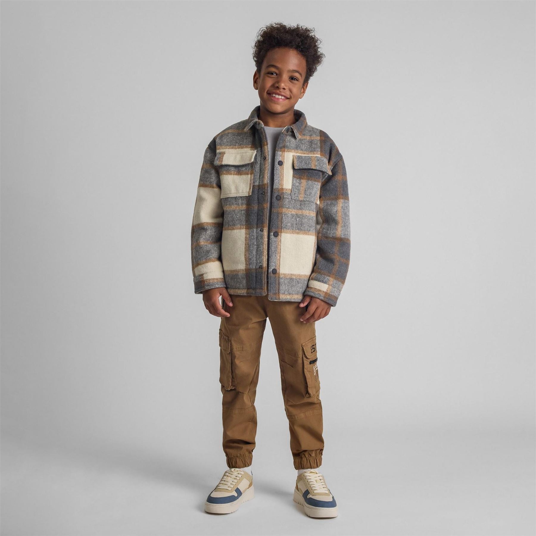 Minoti Boys Padded Shirt Jacket Wool Blend Grey Check