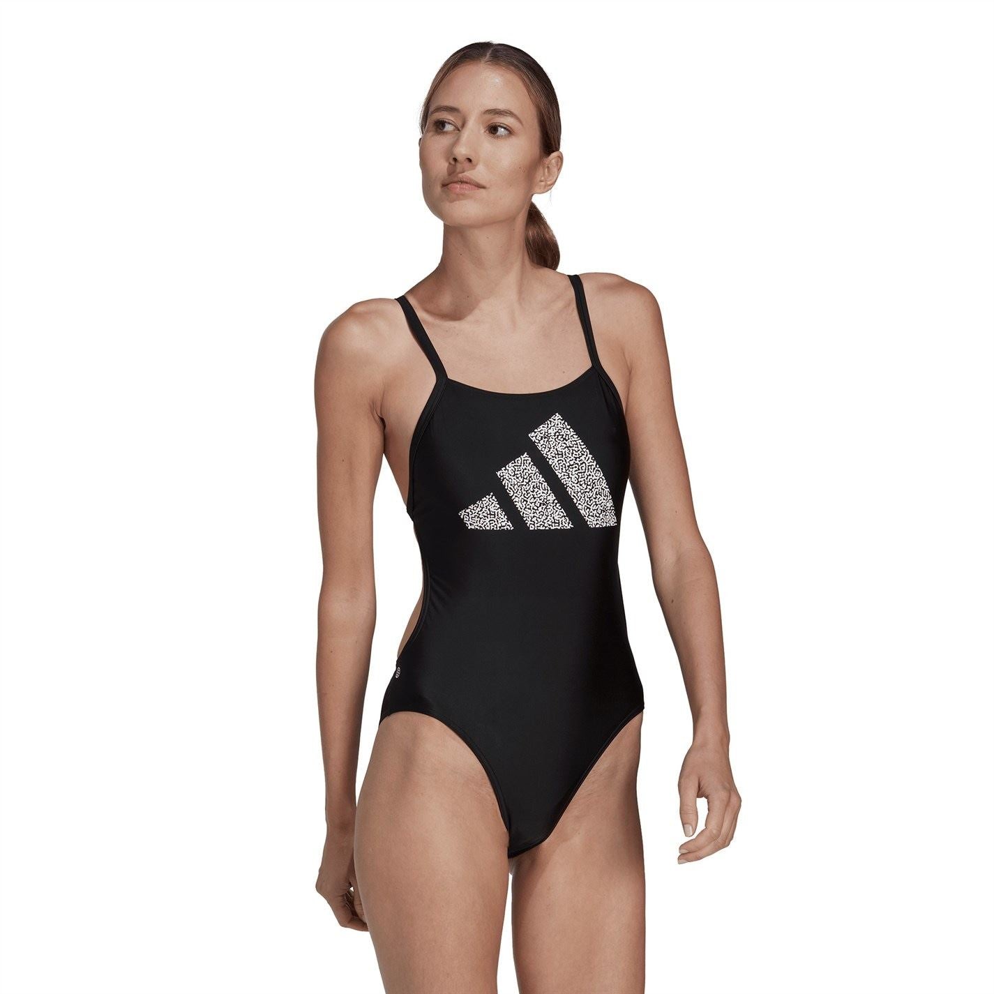 adidas Womens 3 Bar Logo Print Swimsuit