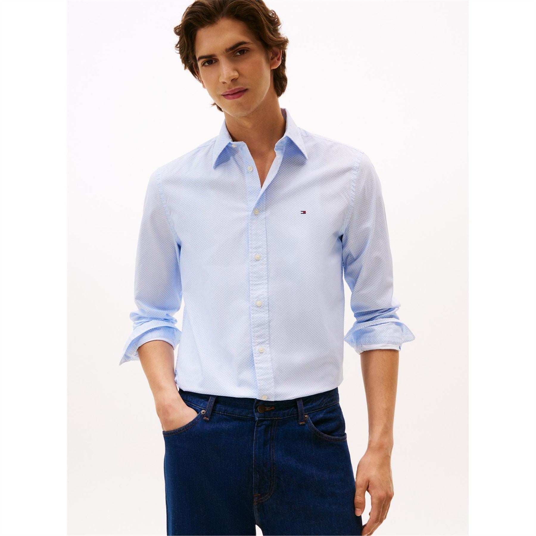 Tommy Hilfiger Embroidered Collared Neck Long Sleeve Shirt