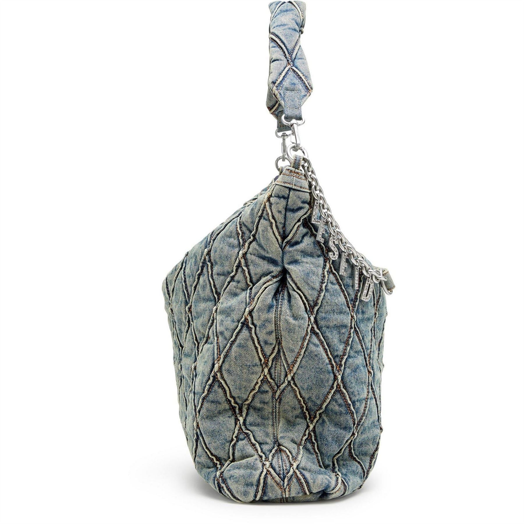 Diesel Charm Geometric Patterned Hobo Bag with Chain