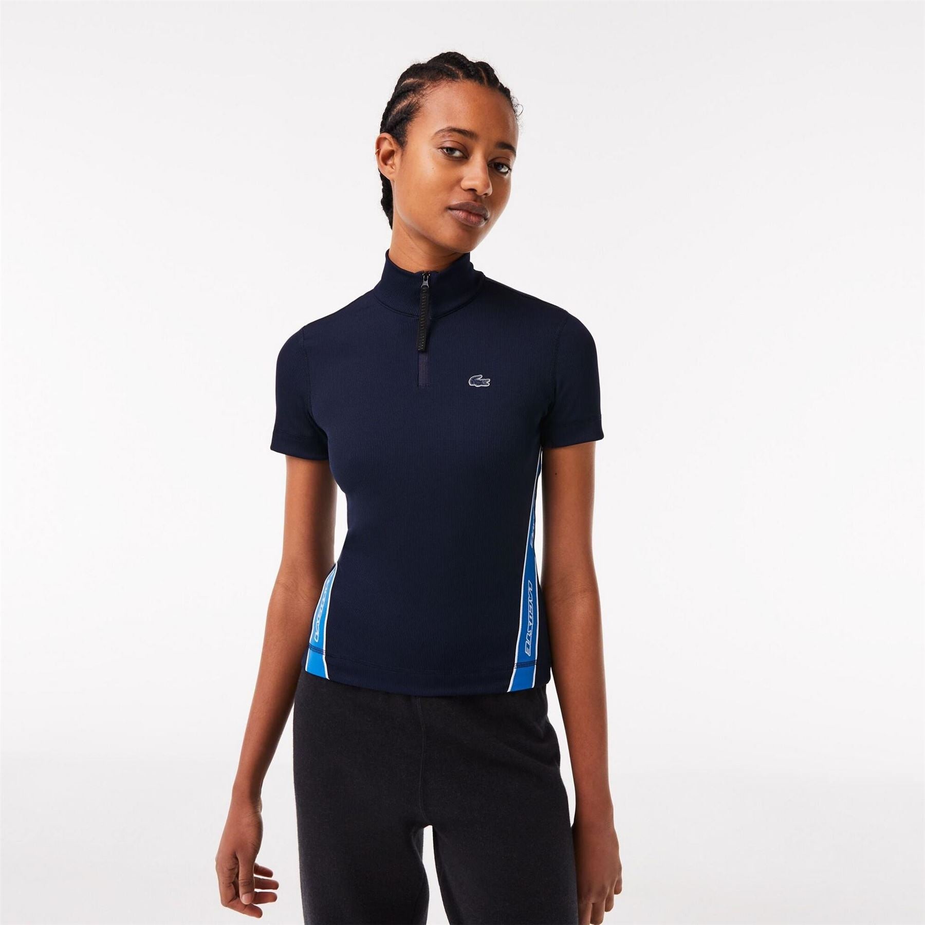 Lacoste Ribbed Collar Zip Neck Crocodile Logo Polo Shirt