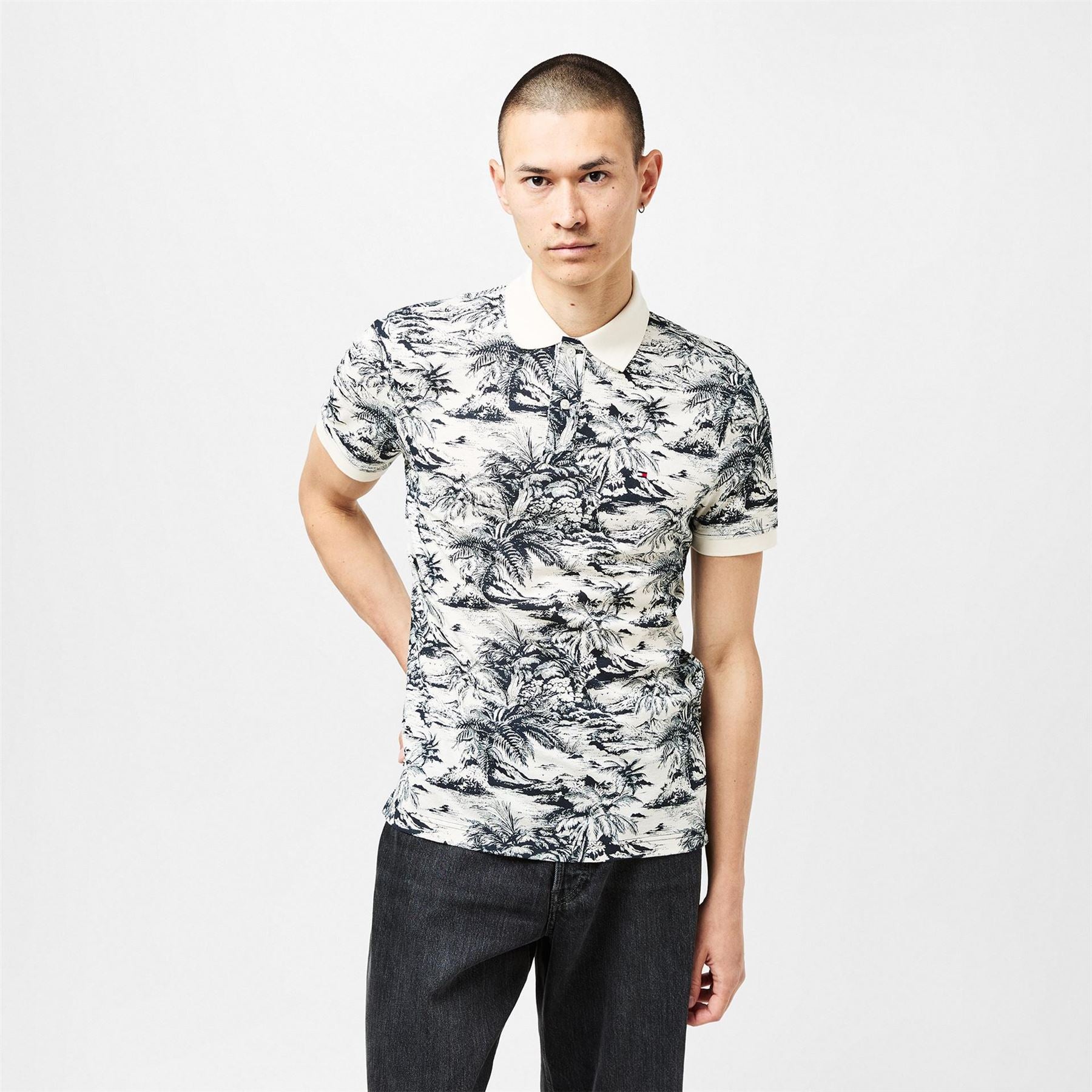Tommy Hilfiger All Over Print Linen Short Sleeve Polo Shirt