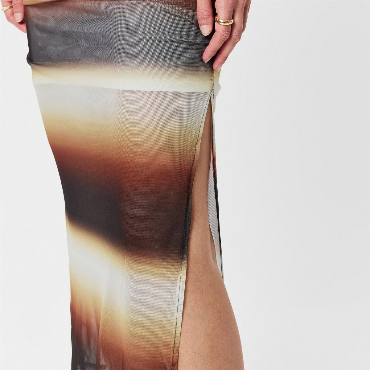 AX Paris Ombre Printed Mesh Overlay Long Sleeve Bodycon Midi Dress