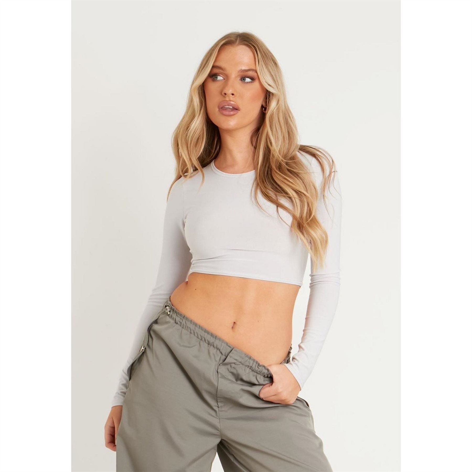 Missy Empire Sleeve Crew Neck Smooth Crop Top