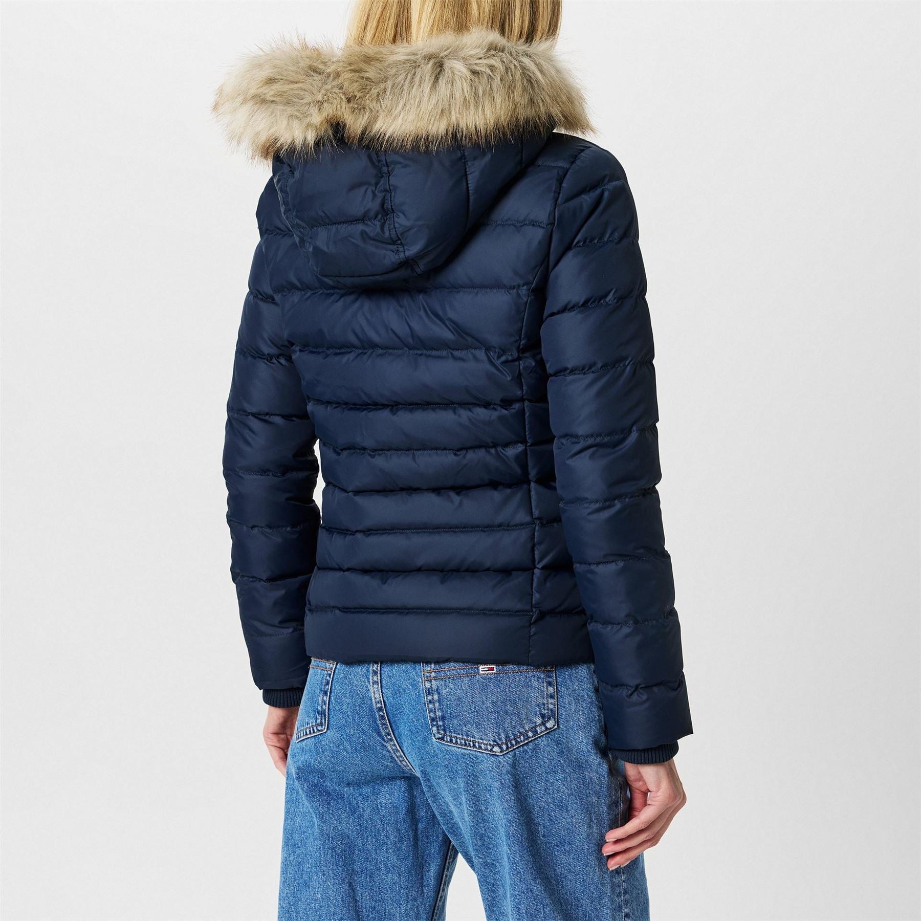 Tommy Jeans Essential Quilted Wind Resistant Faux Fur Hood RDS Down Short Puffer Jacket