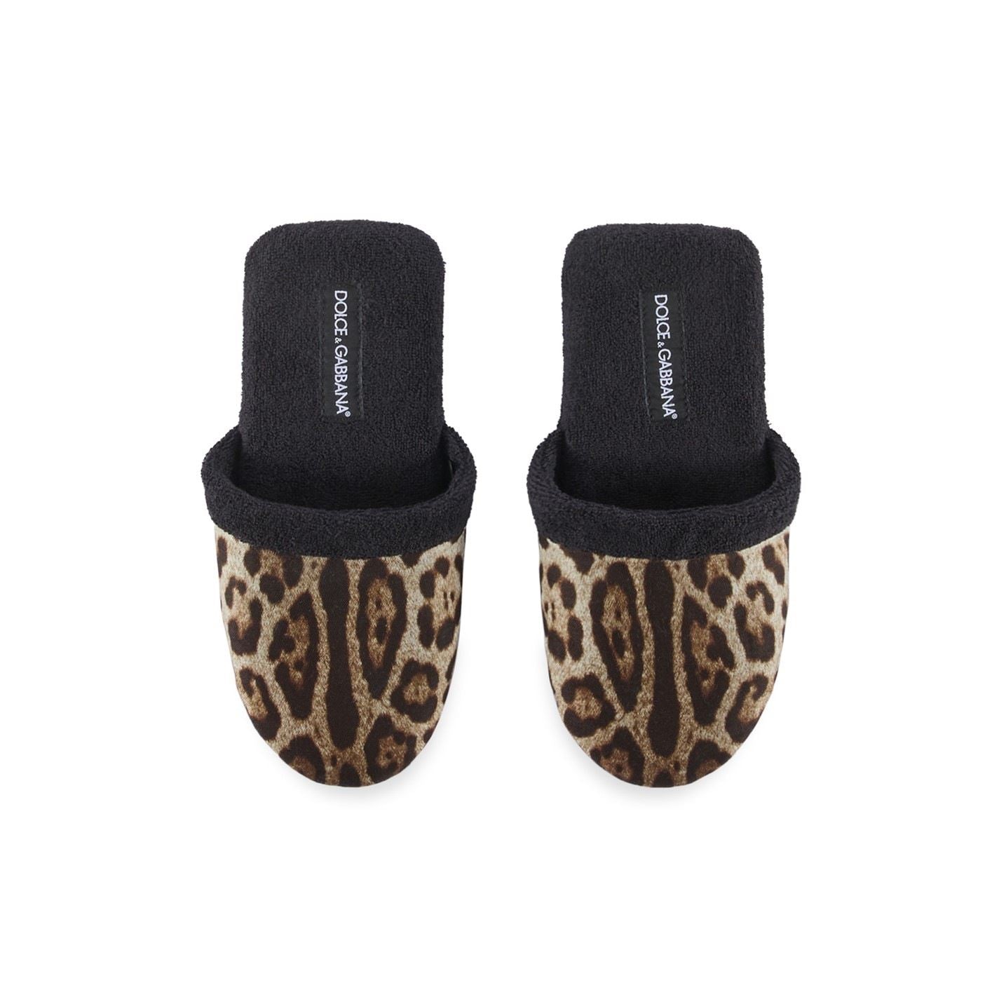 Dolce and Gabbana Casa Leopard Slippers   Black