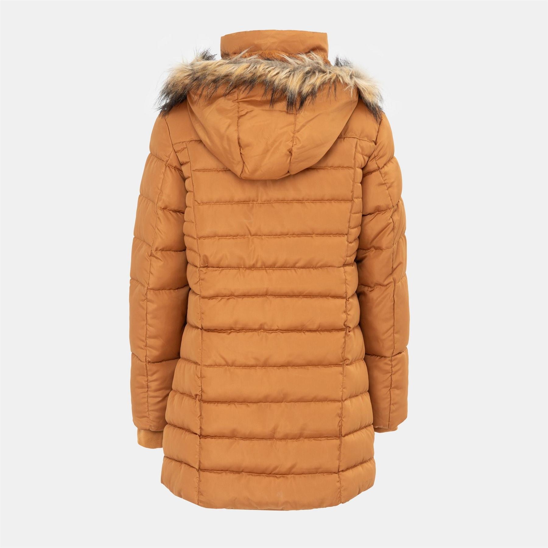 I Saw It First Solid Patterned Hooded Snap Button Fur Trim Ribbed Cuff Parka Jacket