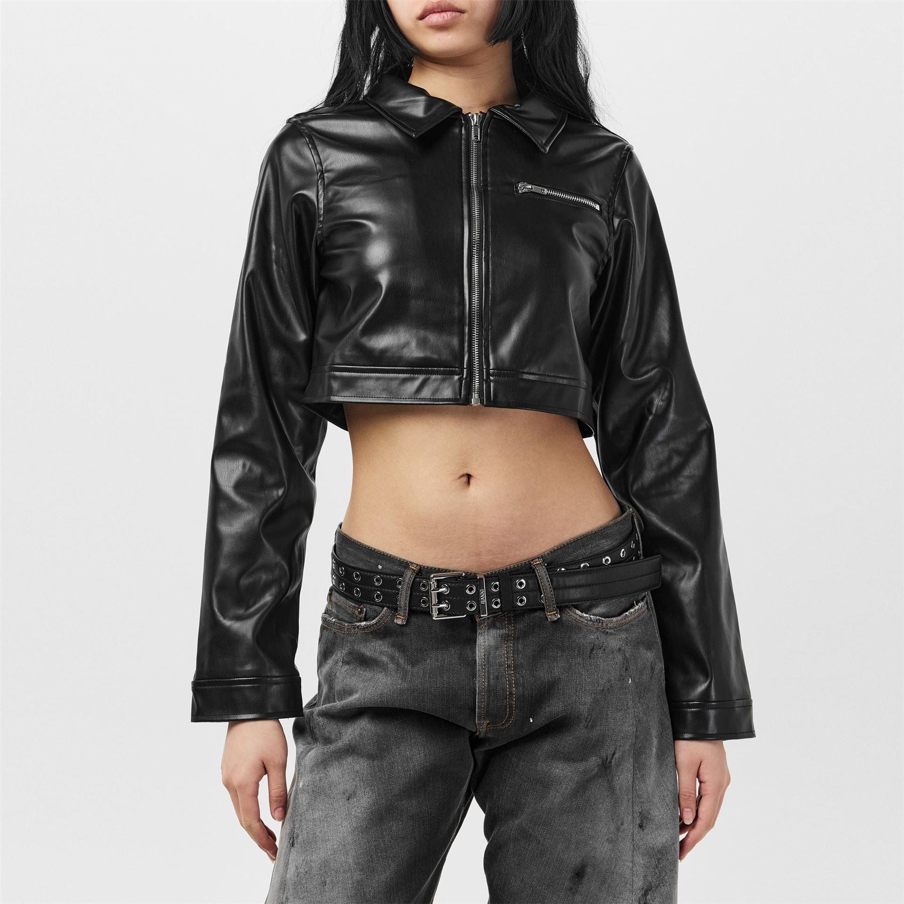 Missy Empire Womens Cropped Faux Leather Biker Jacket