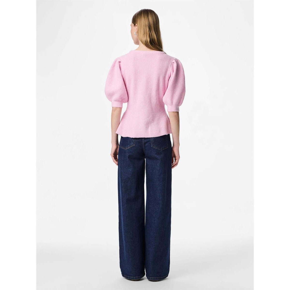 Pieces Crew Neck Puff Sleeve Short Sleeve Sweater