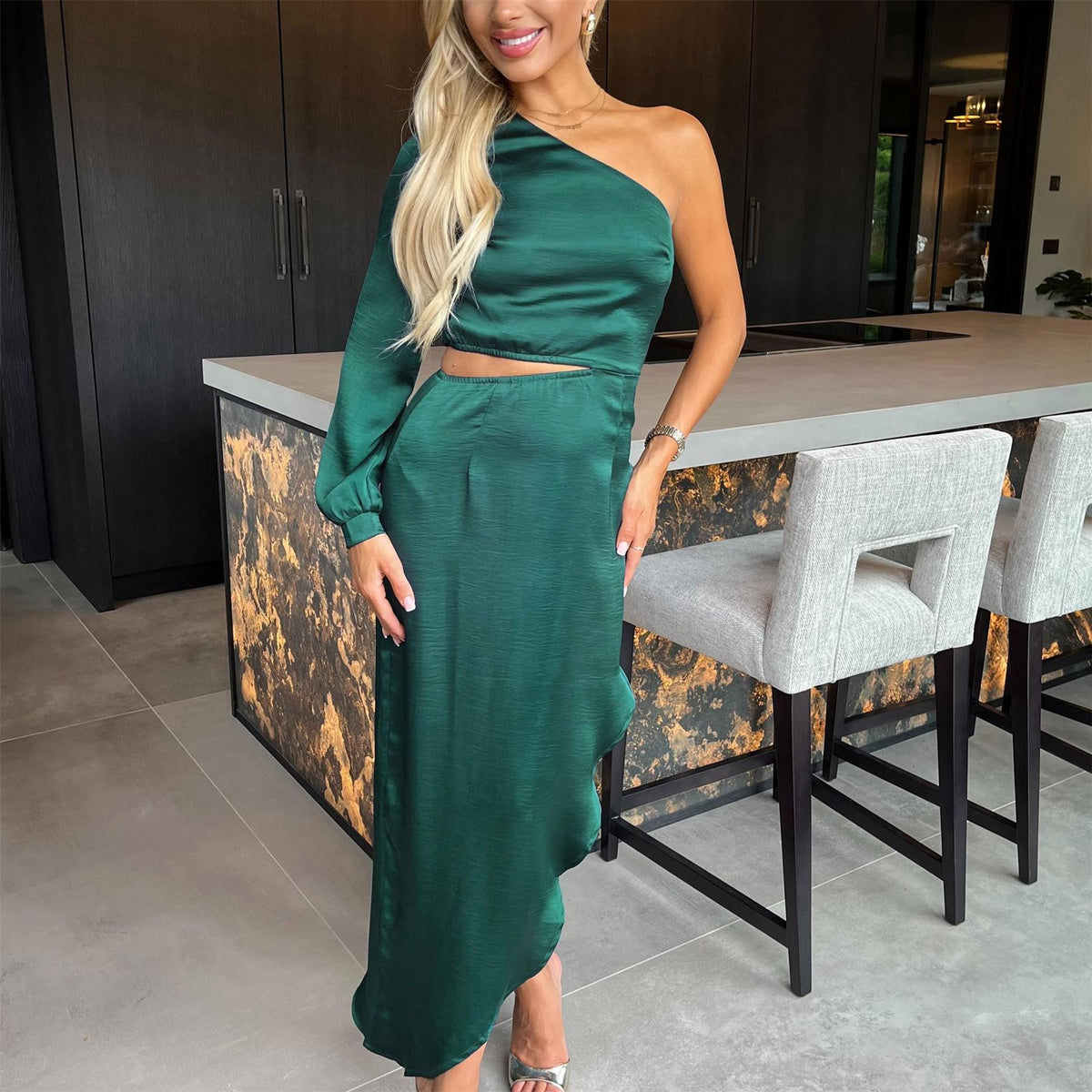 AX Paris Shoulder Asymmetric Hem Cut Out Midi Dress