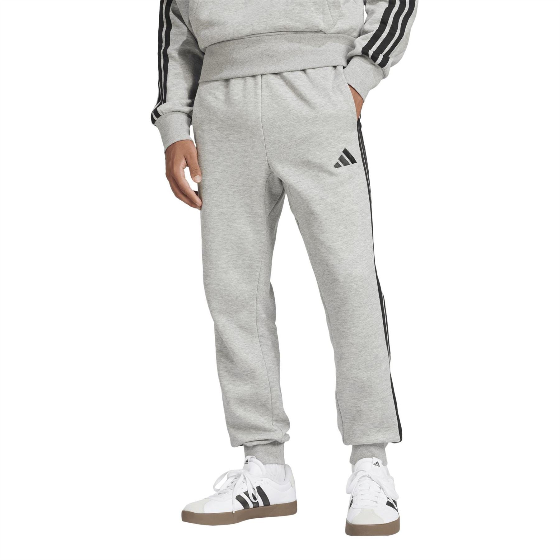 adidas Fleece Tapered Cuff 3 Stripes Joggers M