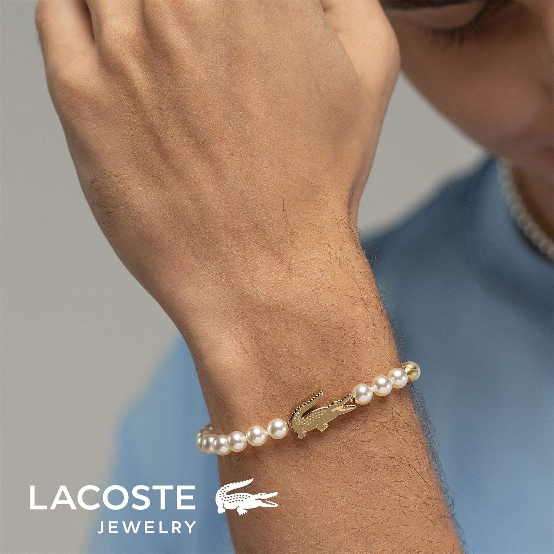 Lacoste Jewellery Mens Matchpoint Glass Pearls And Gold Ip Bracelet