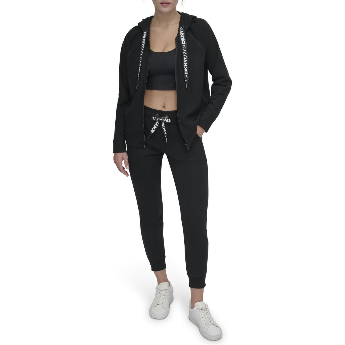 DKNY Tape Logo Sport Cotton Long Sleeve Full Zip Hoodie