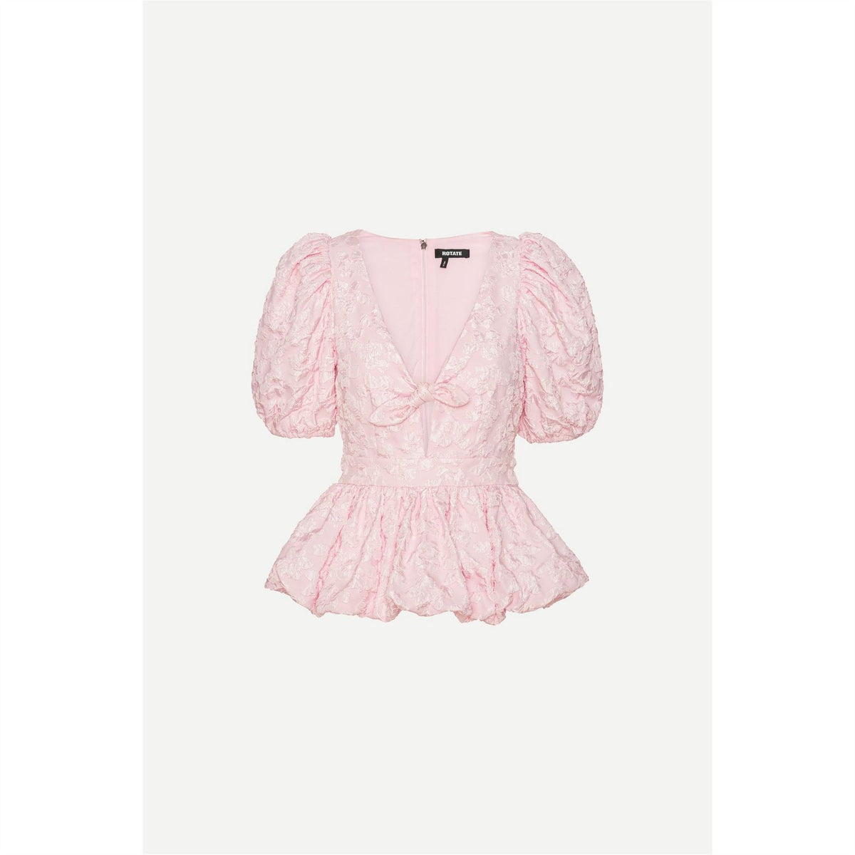 Rotate V-Neck Puff Sleeve Peplum Blouse
