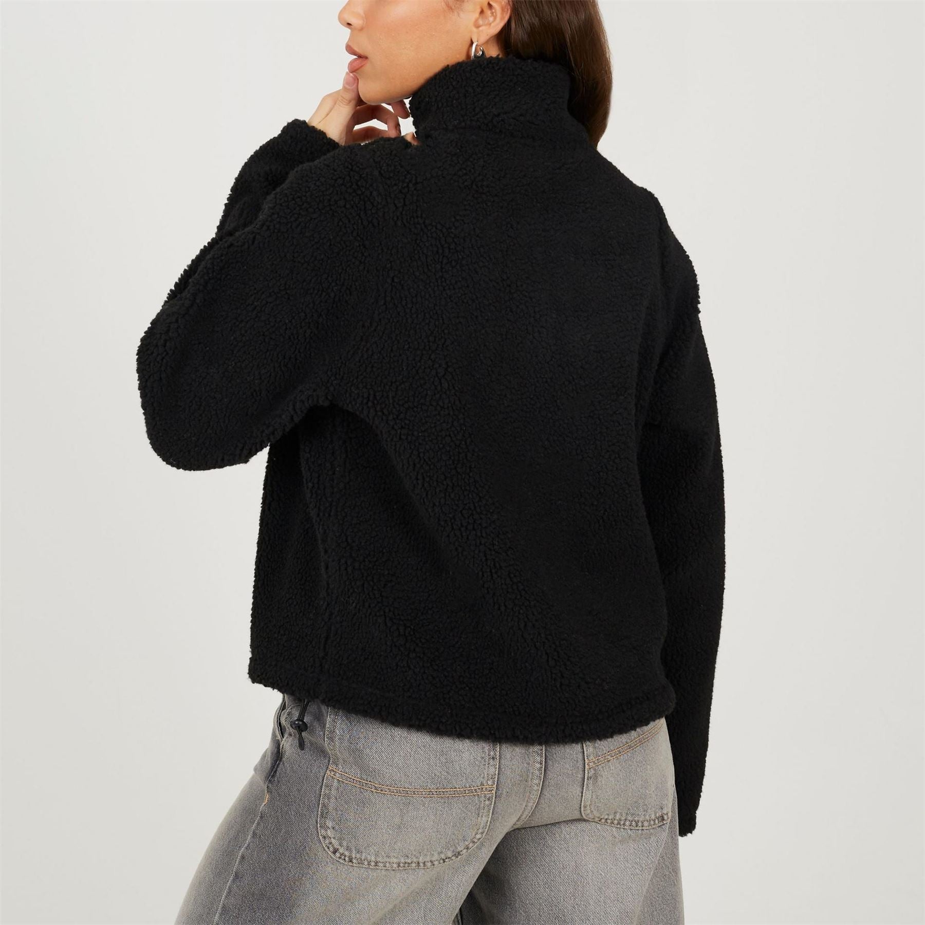 Brave Soul Womens Quarter Zip Neck Fleece Sweatshirt With Adjustable Hem