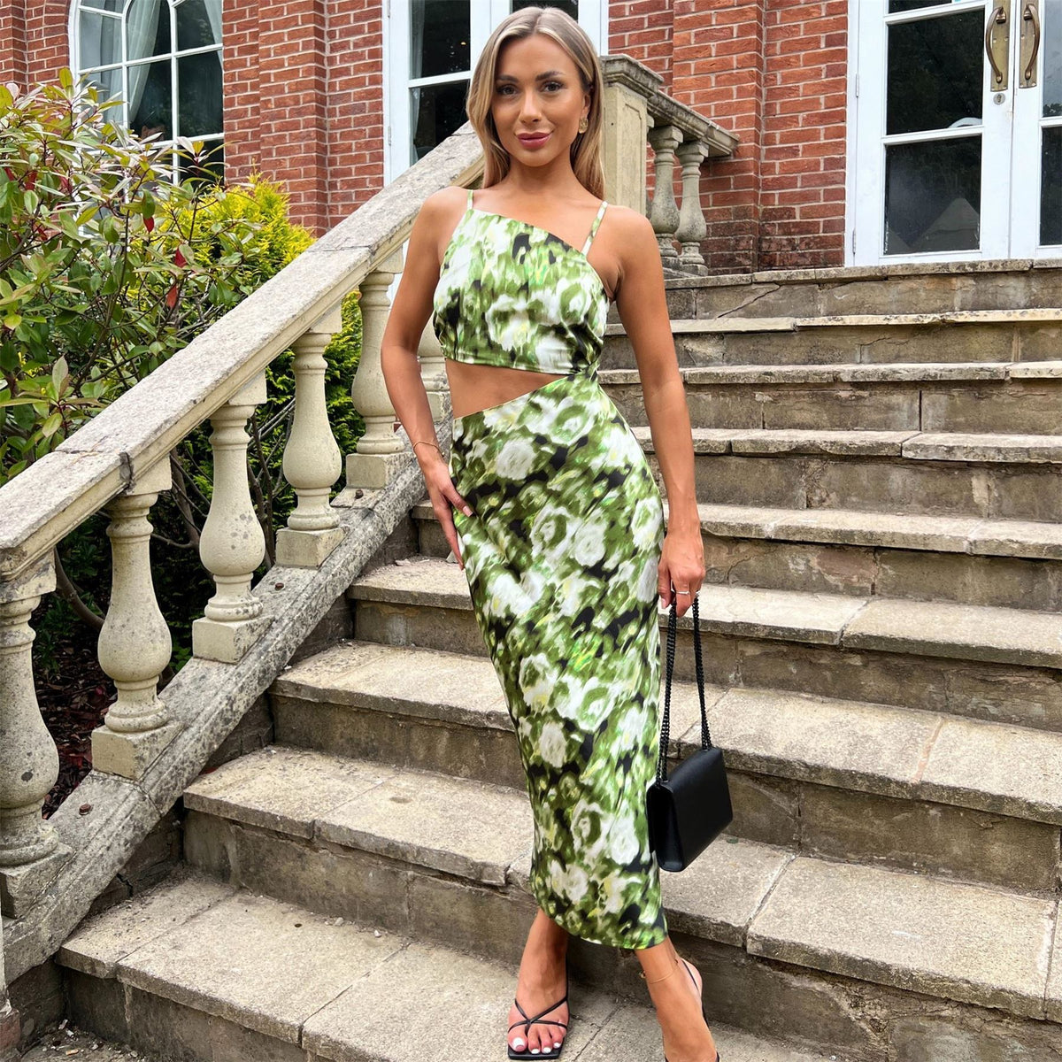 AX Paris Printed Asymmetric Cut Out Midi Dress