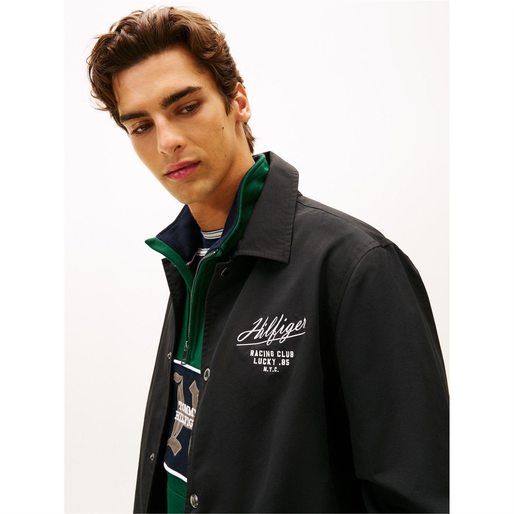 Tommy Hilfiger Solid Patterned Snap Button Coach Jacket with Front Pocket