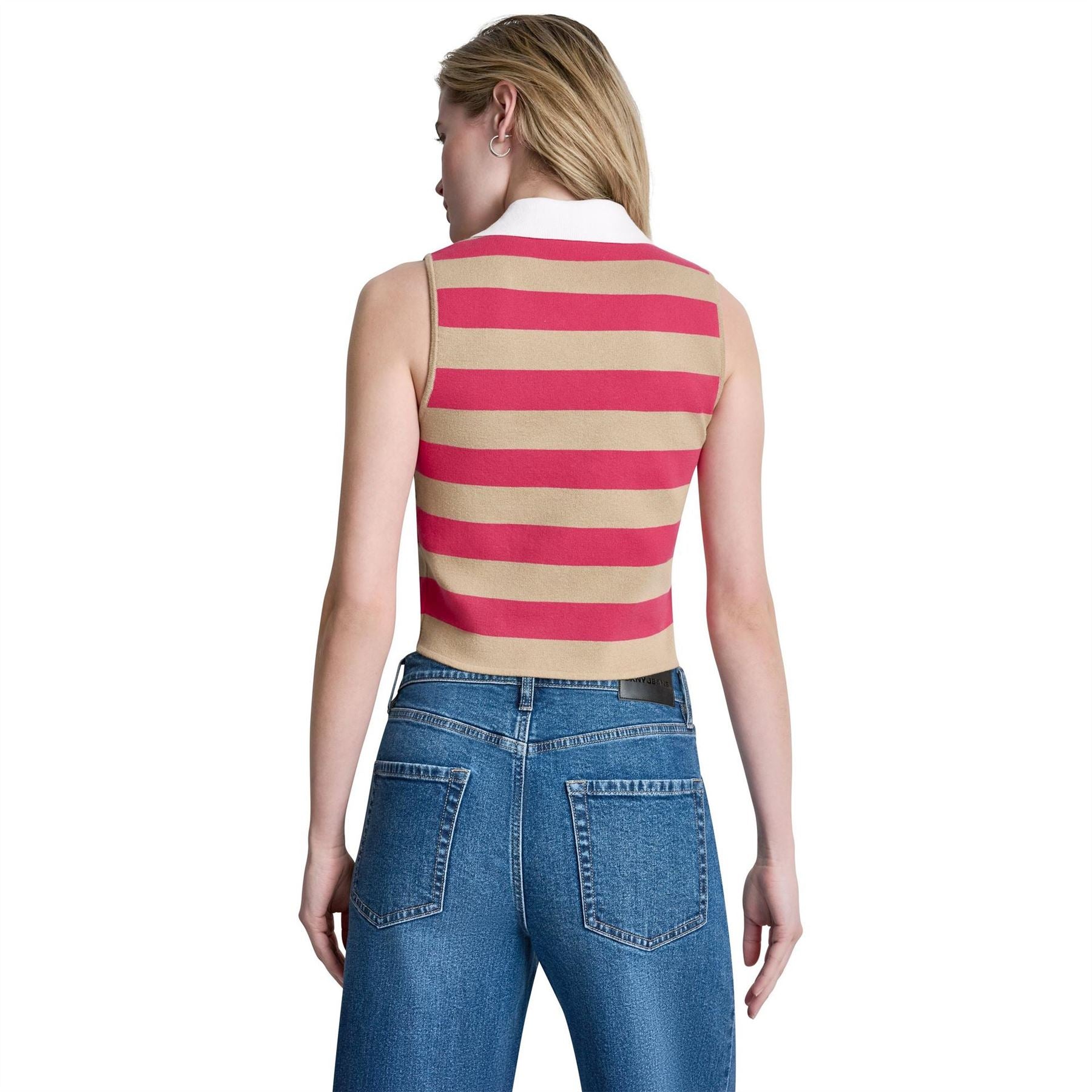 DKNY Striped Sleeveless Polo Sweater