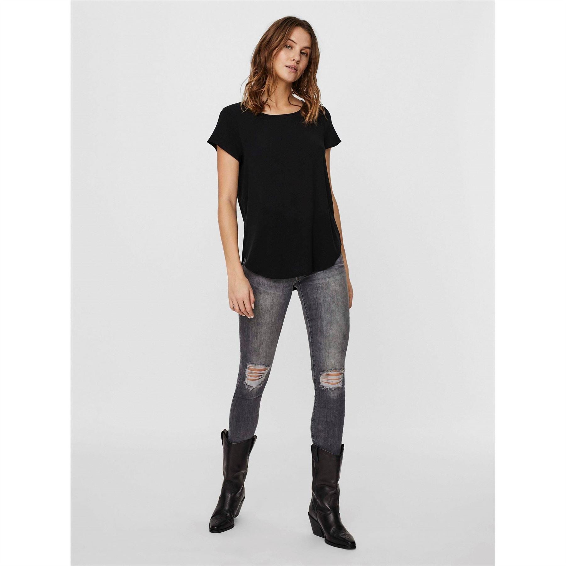 Vero Moda Crew Neck Short Sleeve Shell Blouse