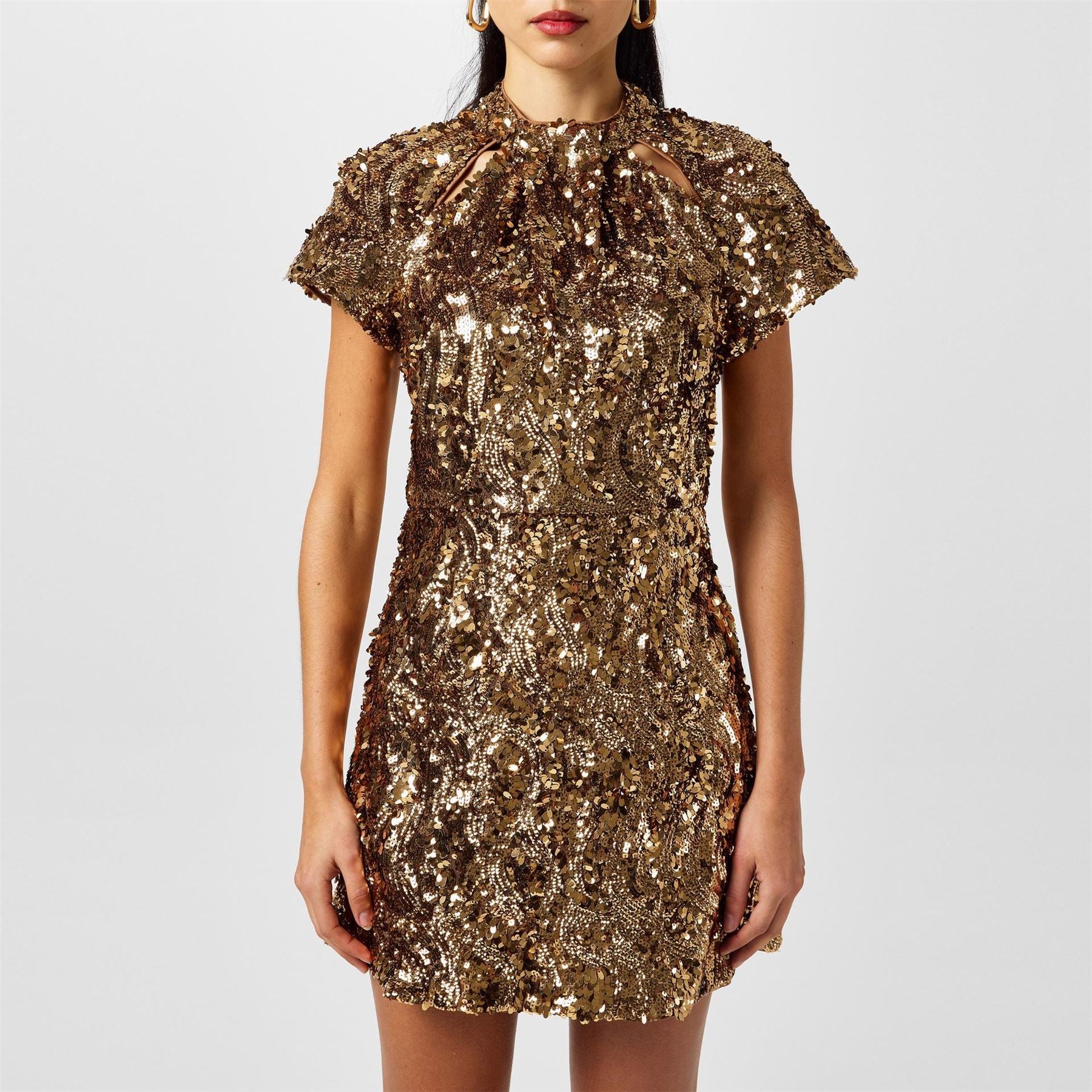 French Connection Sequin High Neck Mini A-Line Dress