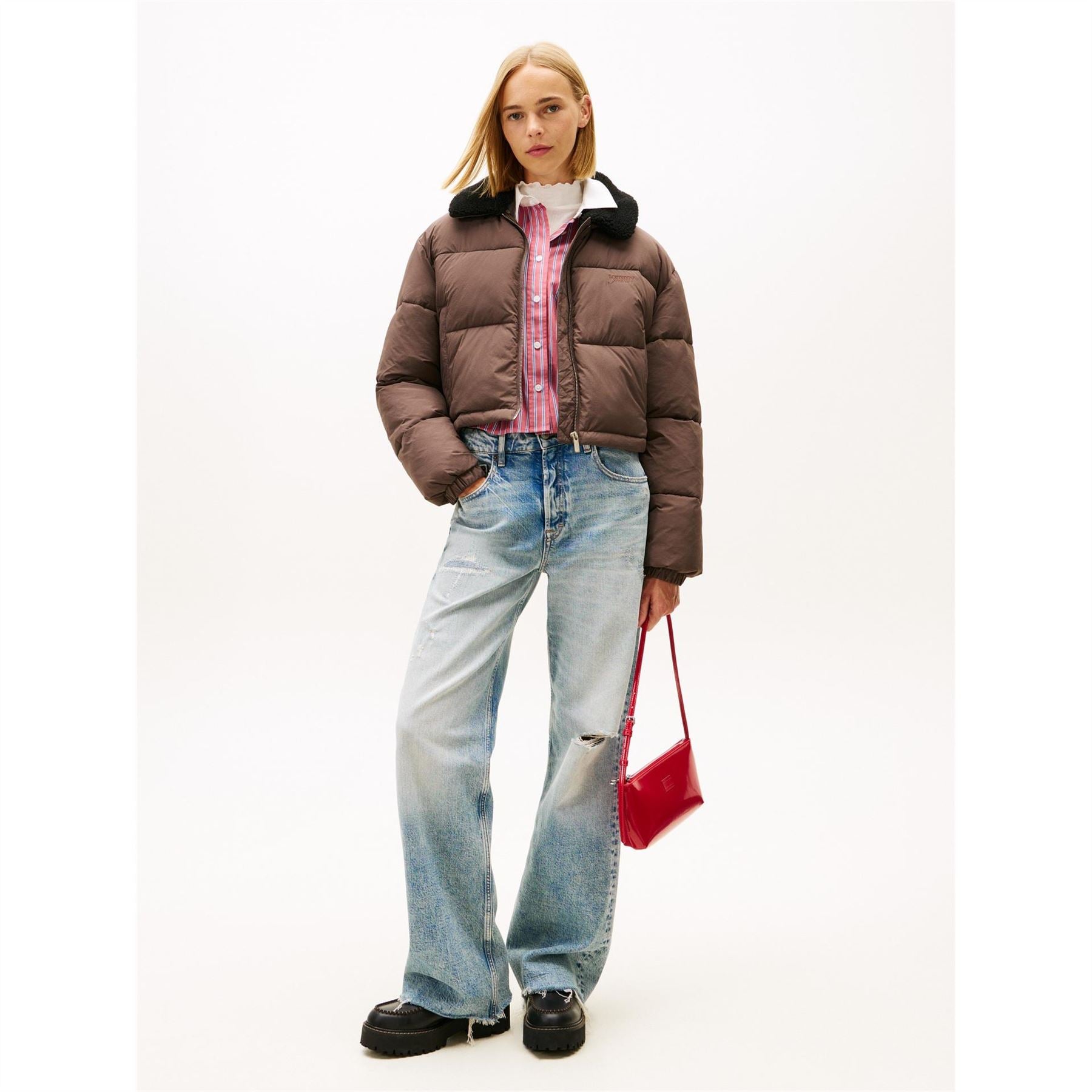 Tommy Jeans Solid Patterned Puffer Jacket with Side Pocket
