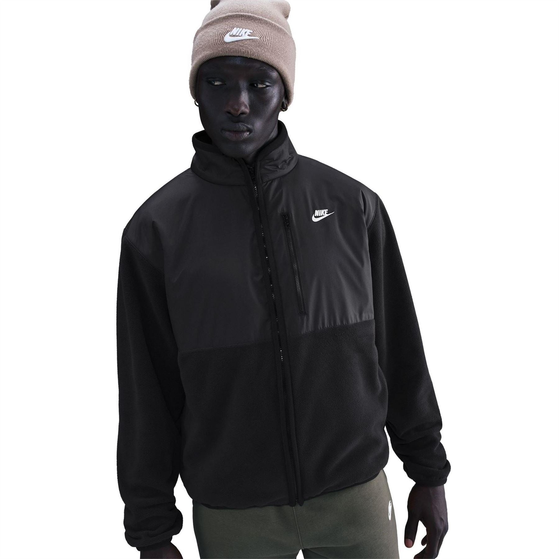 Nike Solid Patterned Full Zipper Sweat Jacket with Zipped Pocket