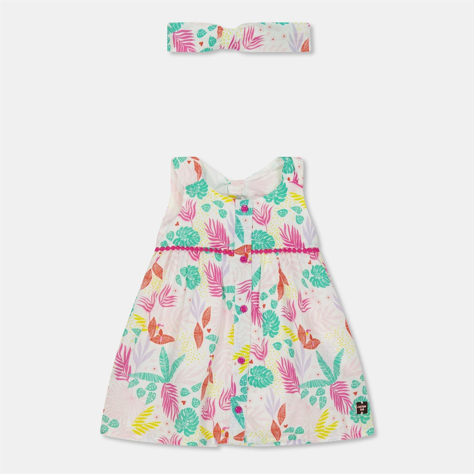 Carrement Beau Tropical Patterned Sleeveless Mini A-Line Dress with Hair Band