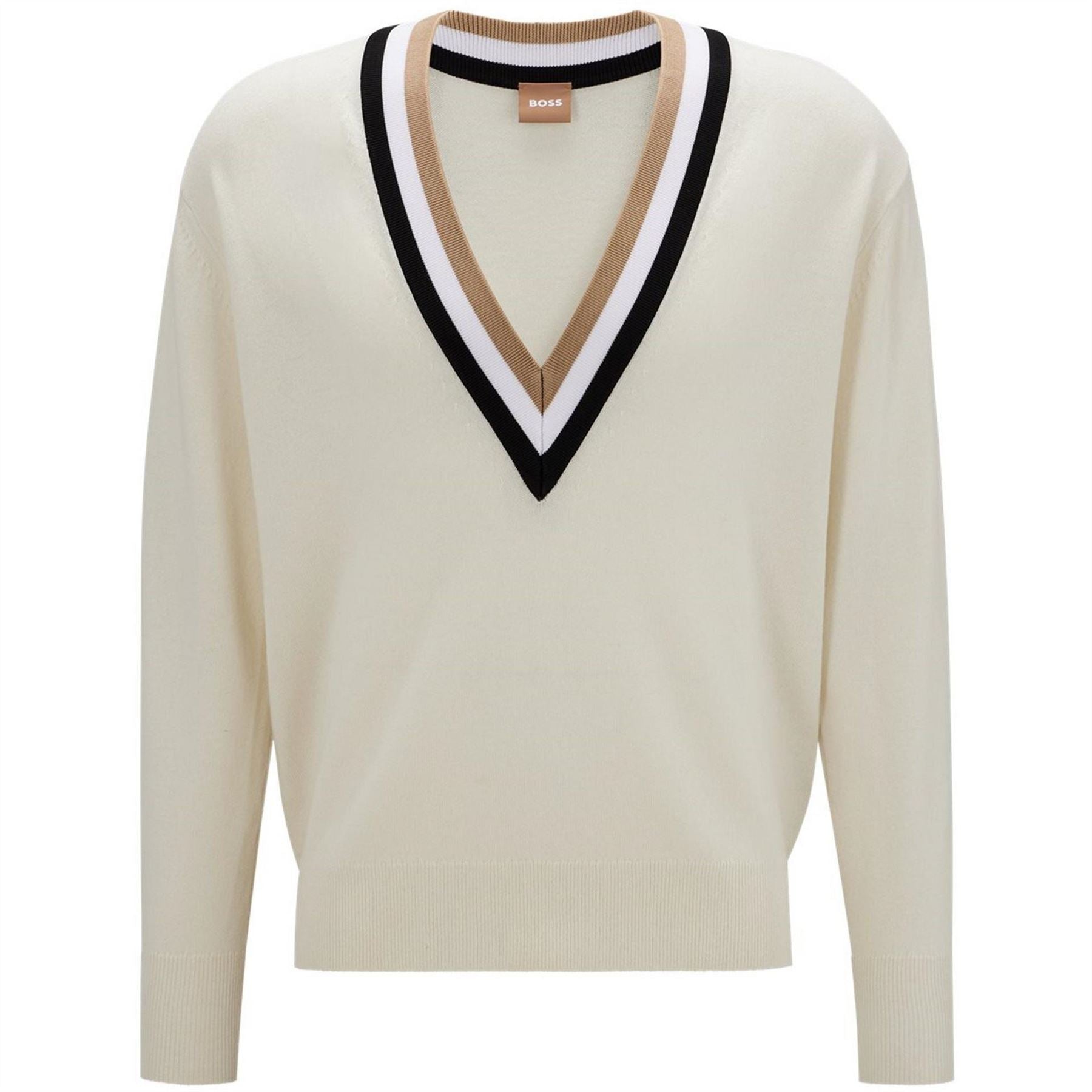 Boss Felipina Knitted Jumper, V Neckline, Stripes